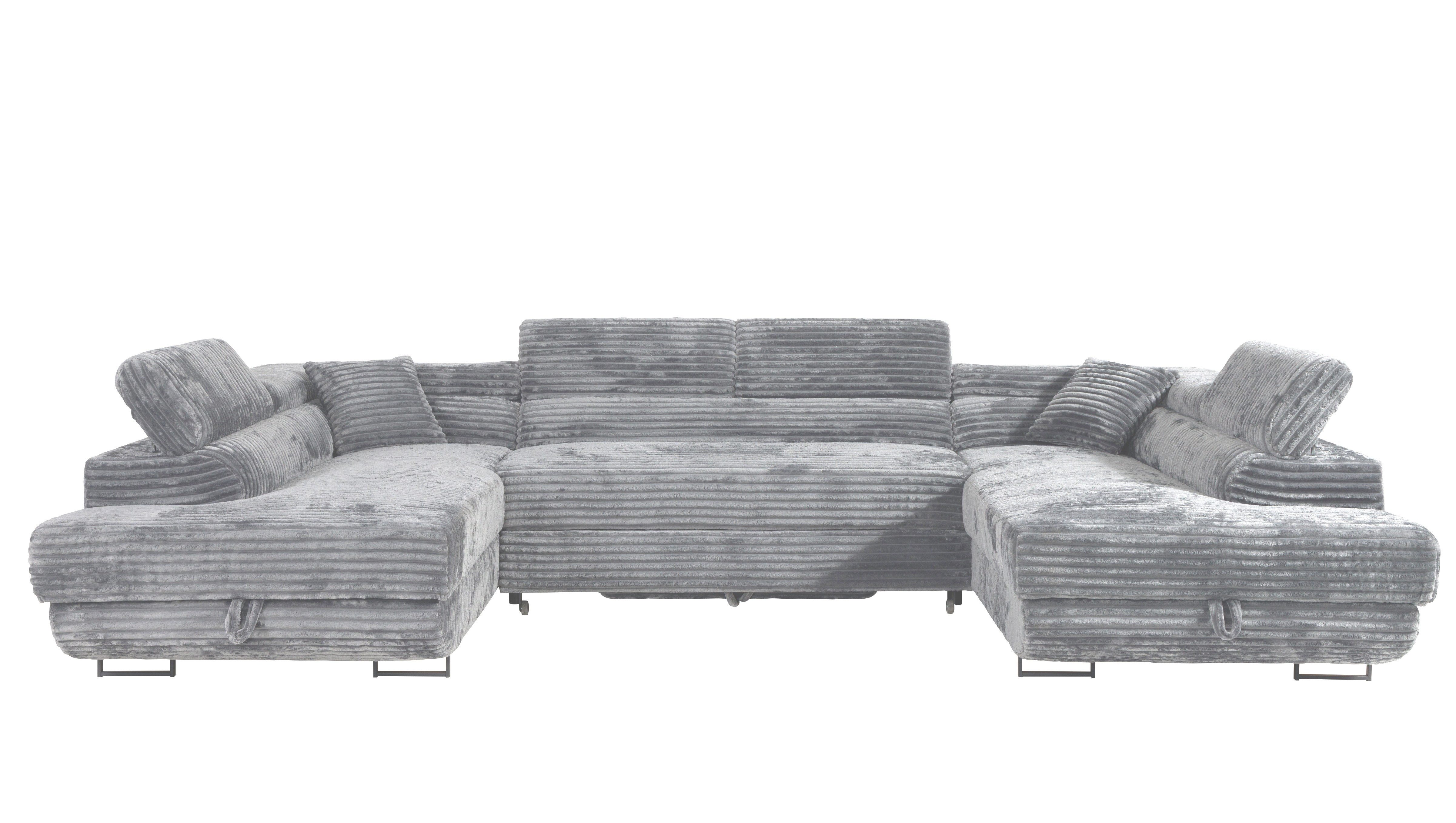 Labett Wohnlandschaft mit Schlaffunktion & Bettkasten GUSTAVO U-Form Sofa aus Cord – Bild 2 von 5