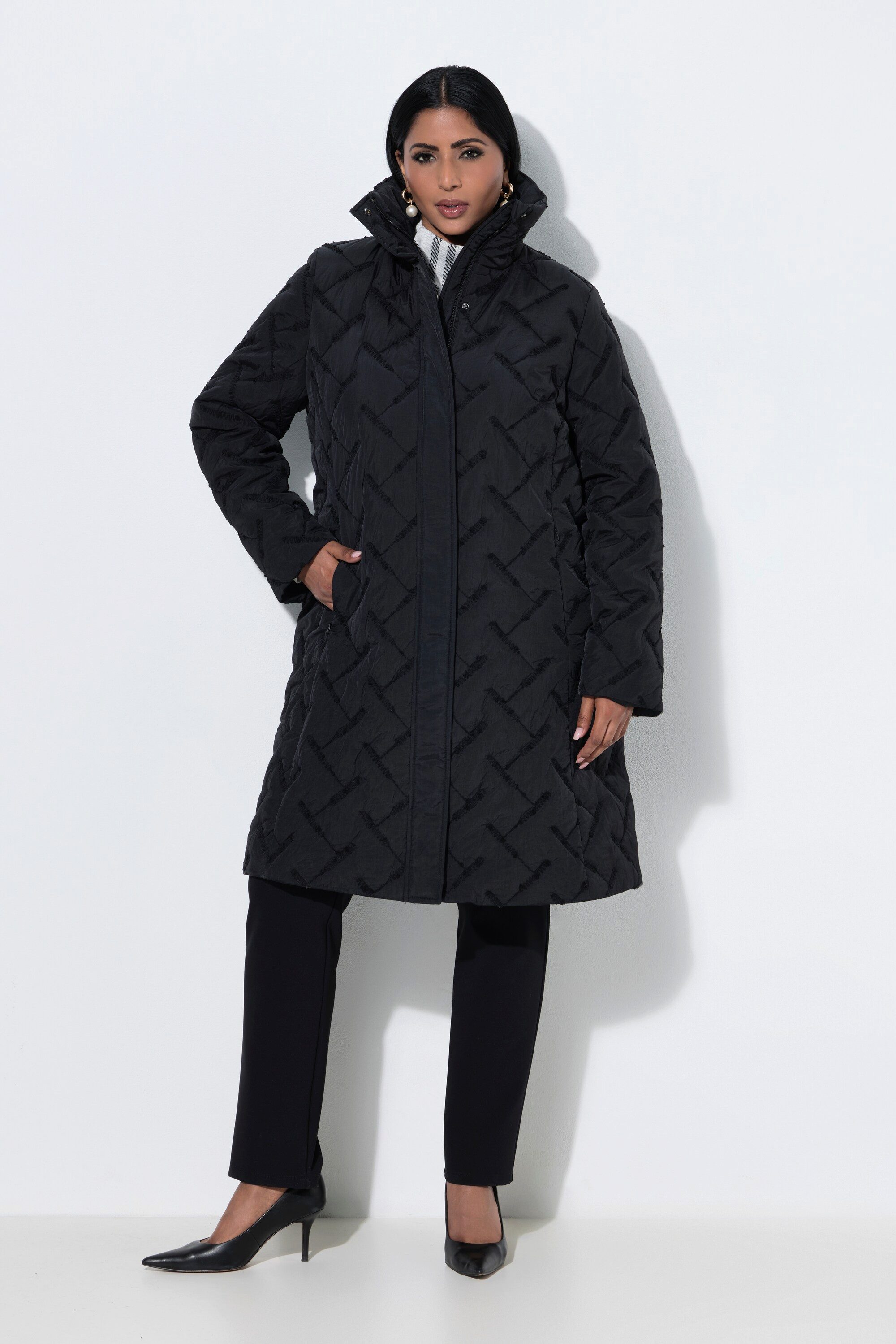 Ulla Popken Steppjacke Steppmantel Stick-Struktur A-Linie Stehkragen