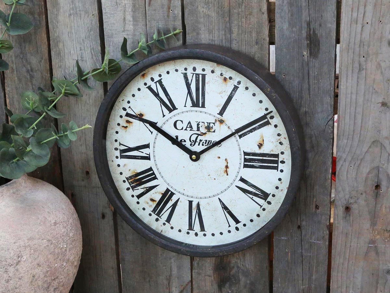 Chic Antique Wanduhr Vintage Wanduhr Café Metall Glas Antik Schwarz (Dekorative Wanduhr im französischen Café Stil)