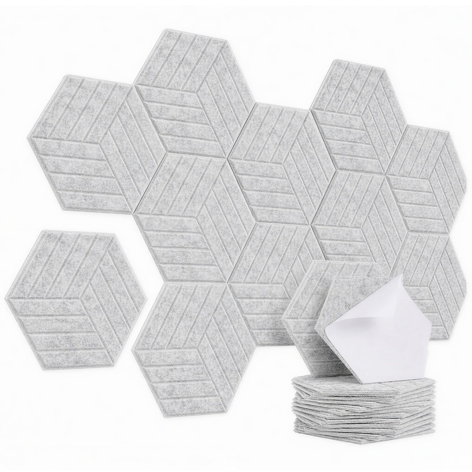 BlingBin Schallschutzpaneel sechseckige Schallschutz Wandpaneele, Akustikpaneele selbstklebend, BxL: 26x30 cm, 0,07 qm, (12er Set, 12-tlg., 300 x 260 mm) 3D Hexagon, Wandpaneele für Studio, Büro und Heimkino
