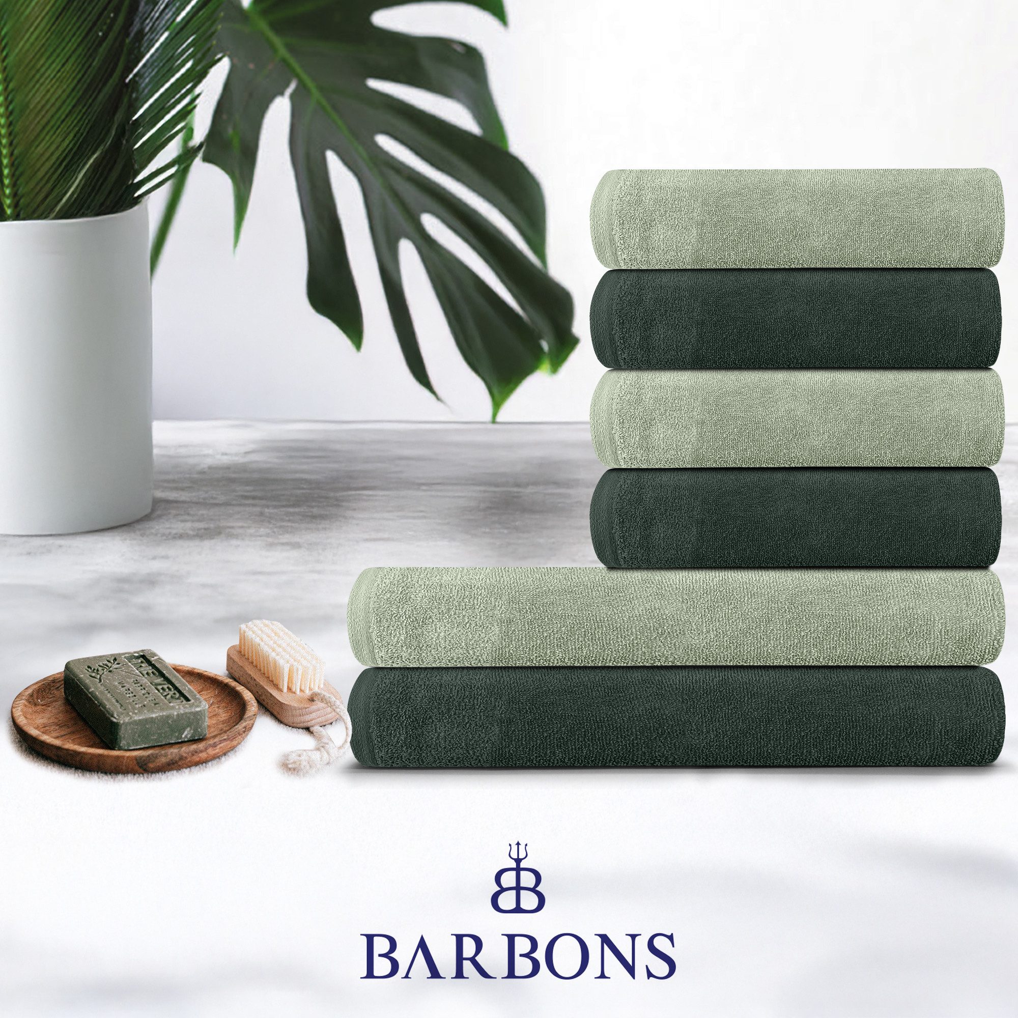 BARBONS Handtuch Set Handtücher 6-tlg, 2x Badetuch & 4x Badehandtuch Duschtücher, (6-St), Walkfrottee, 100% Baumwolle, saugstark, weich