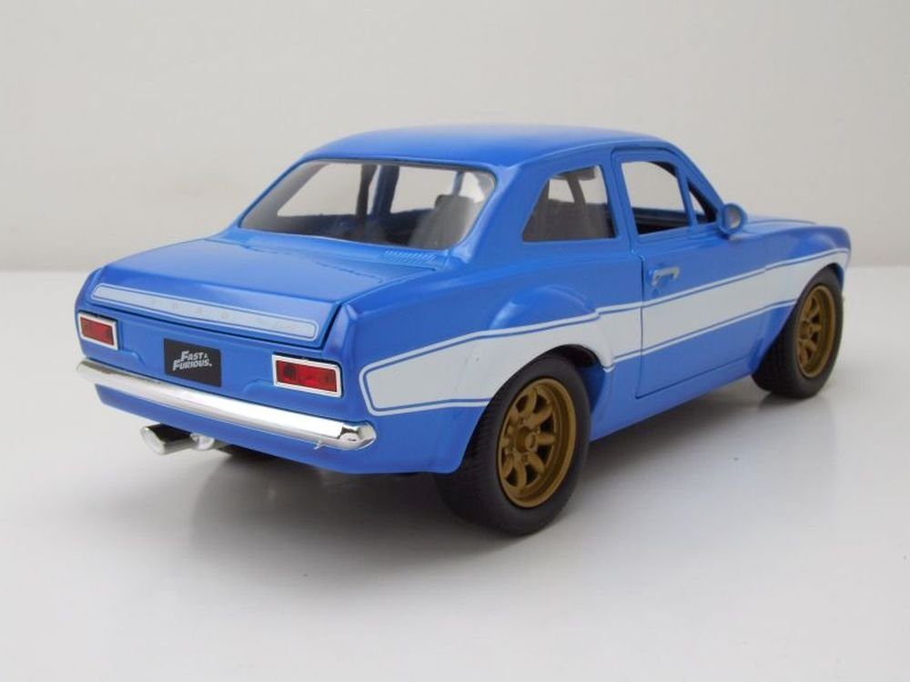 JADA Modellauto Ford Escort RS 2000 1974 blau weiß Brian Fast & Furious, Maßstab 1:24