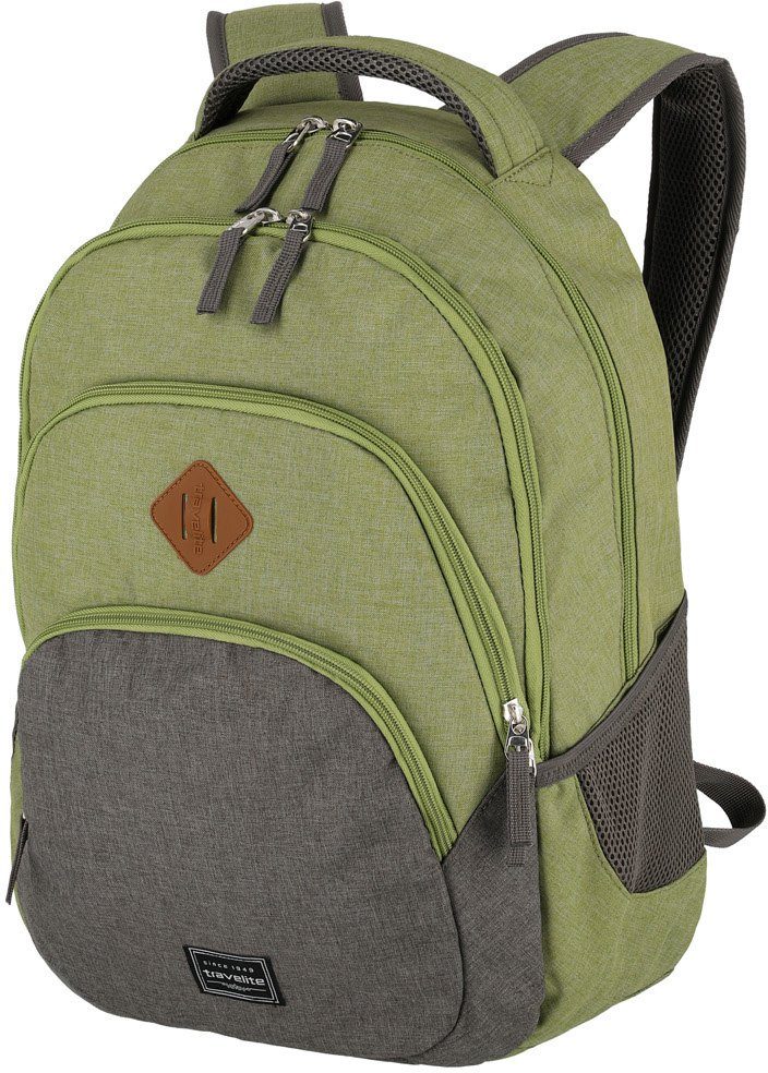 travelite Laptoprucksack Basics Melange, Green Laptopfach / Grey grün/grau, mit 15-Zoll