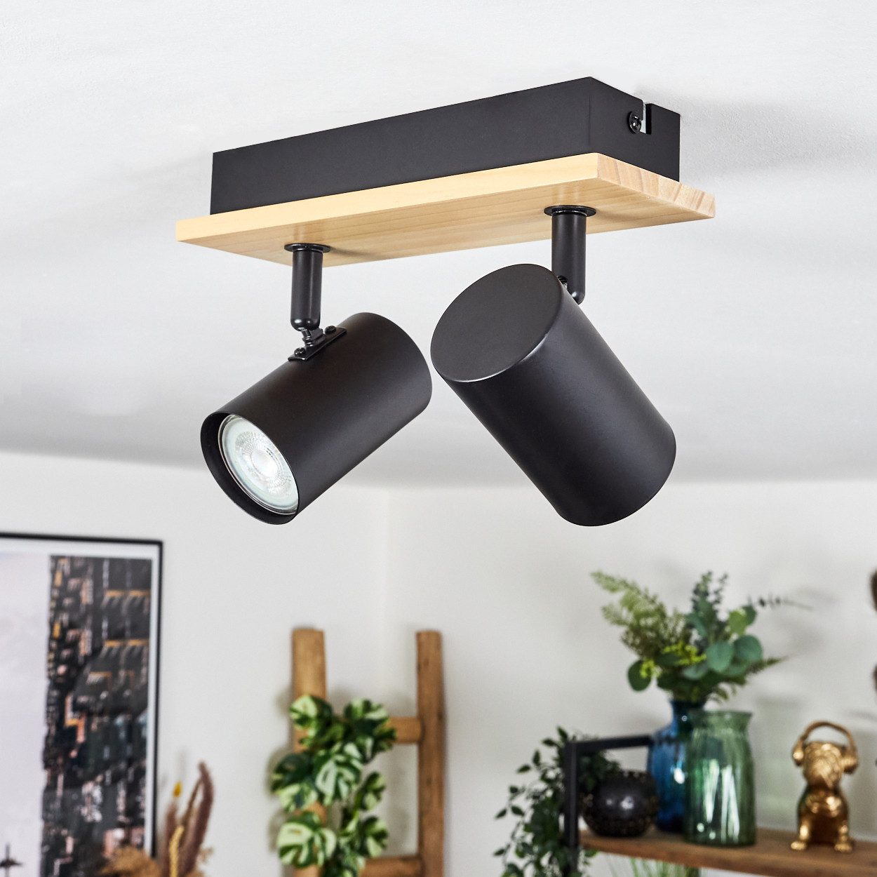 hofstein Deckenleuchte 2-flammige Deckenlampe aus Metall/Holz günstig online kaufen