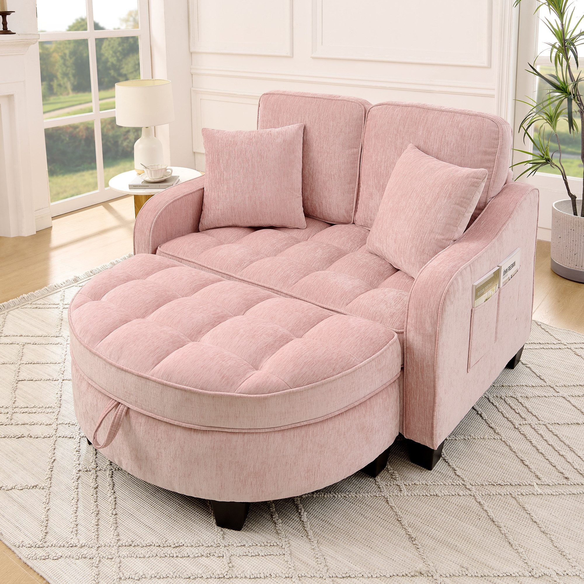 Celya Sofa Multifunktionales Sofa, 2-in-1 Sofa-Bett, mit Aufbewahrungs-Hocker, atmungsaktiver hautfreundlicher Stoff, für kleine Wohnzimmer, Studienzimmer, Schlafzimmer