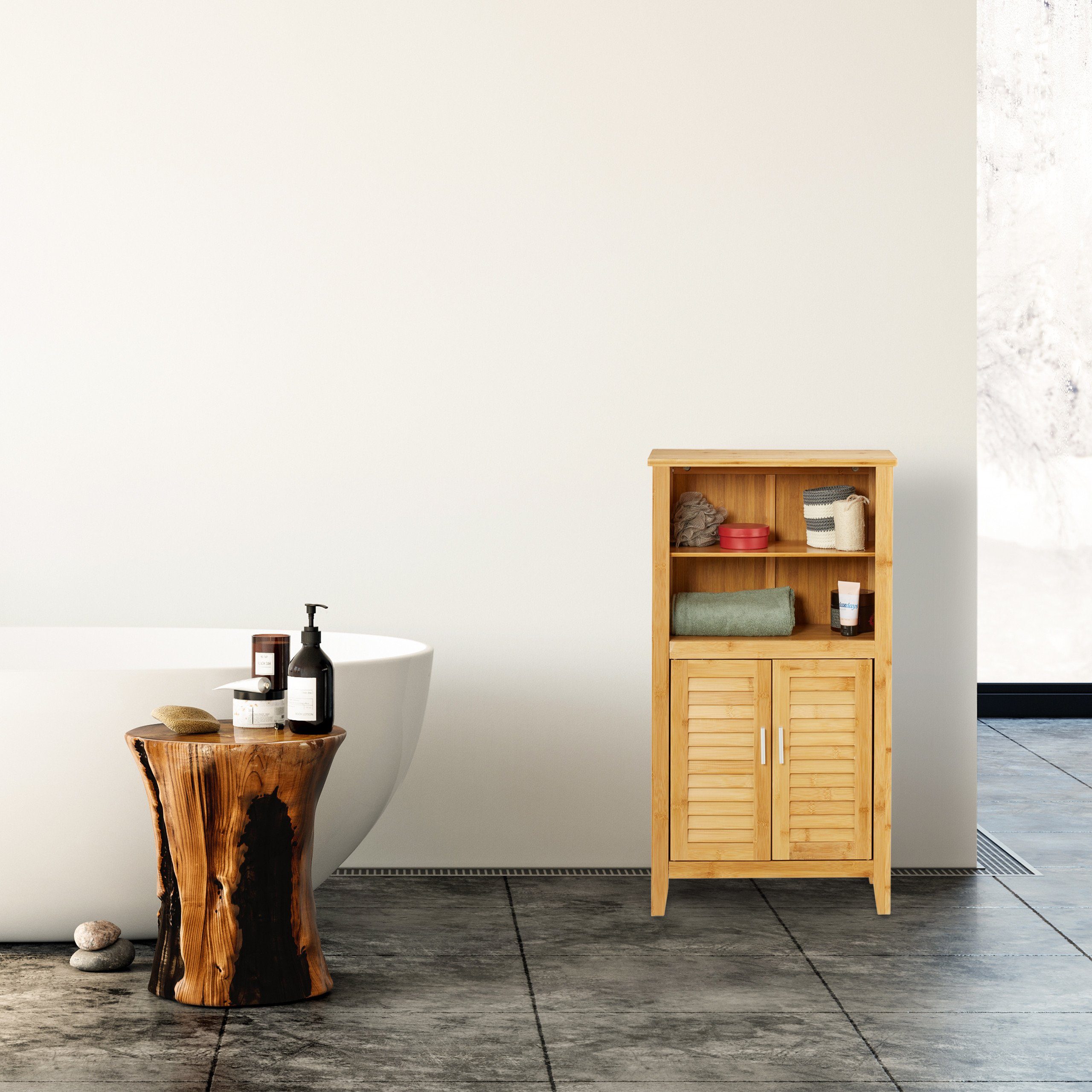 relaxdays Midischrank Badezimmerschrank LAMELL Bambus günstig online kaufen