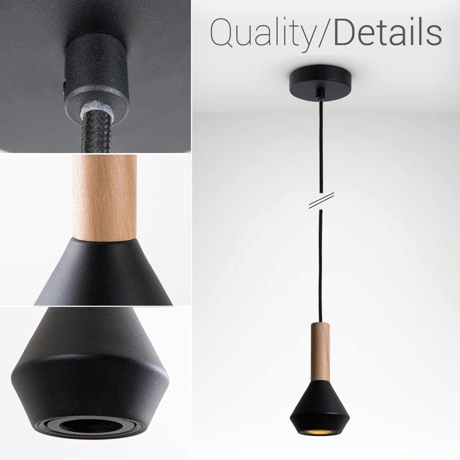 Modern Paco Metall MORA, Küchenlampe Klein Pendelleuchte GU10 Wohnzimmer Leuchtmittel, Esszimmer Holz Home ohne