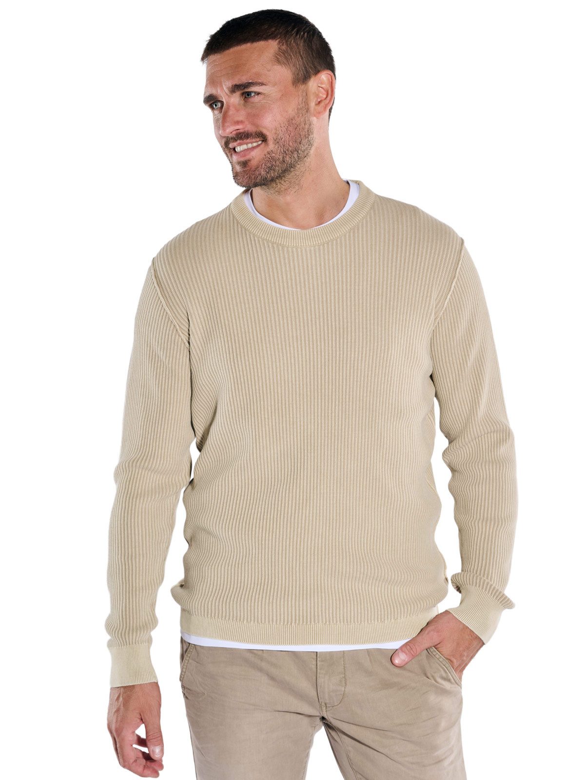 Rundhalspullover Herren Pullover strukturiert, Beige