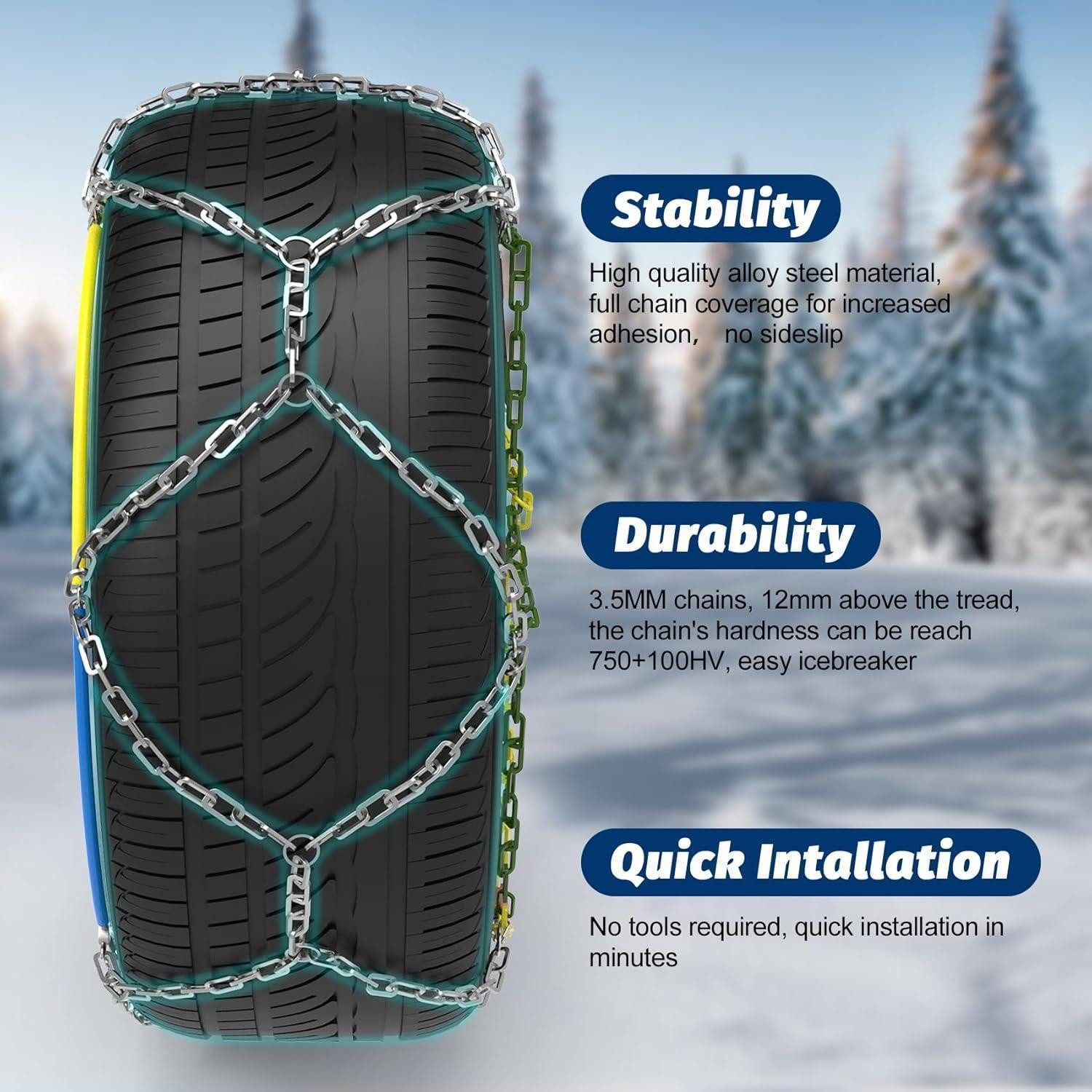 LuxusKollektion Schneeketten Schneeketten Auto Stahl 2 Stück 12 mm Spanner 60