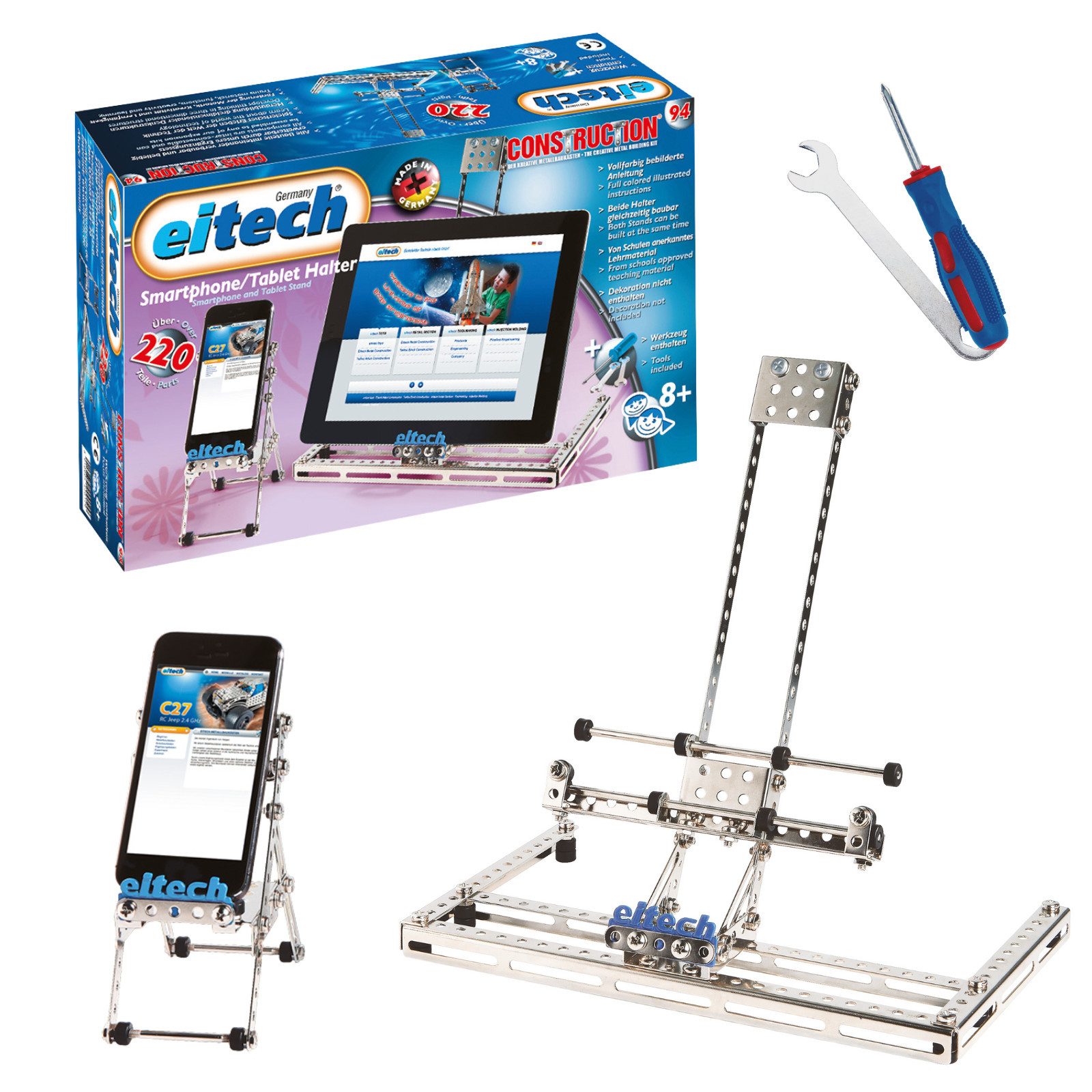 Eitech Smartphone & Tablet Halter Metallbaukasten, (220 St), Konstruktionsspielzeug, Made in Germany