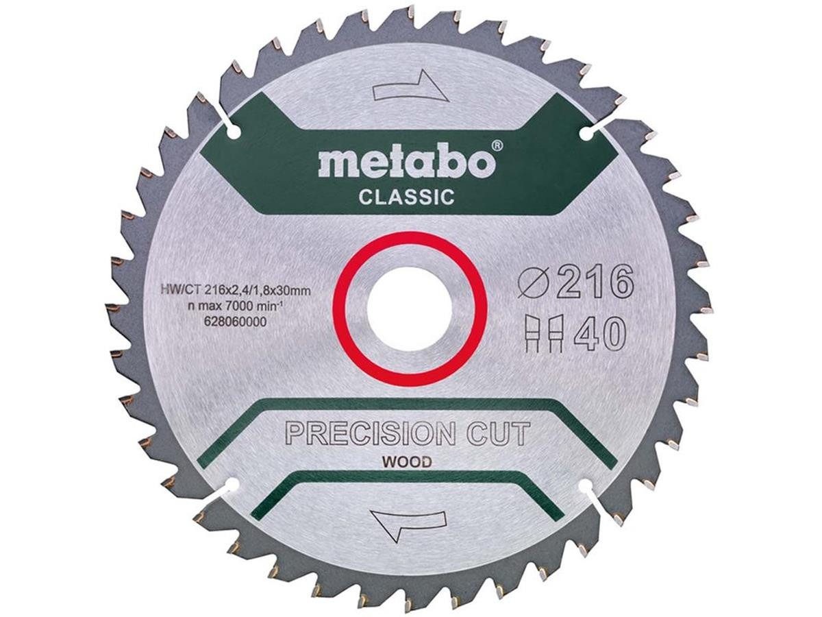 metabo Kreissägeblatt Precision Cut 216 x 2,4 x 30mm (1-St), für Holz 216xx2,4x30 mm, 40 Zähne