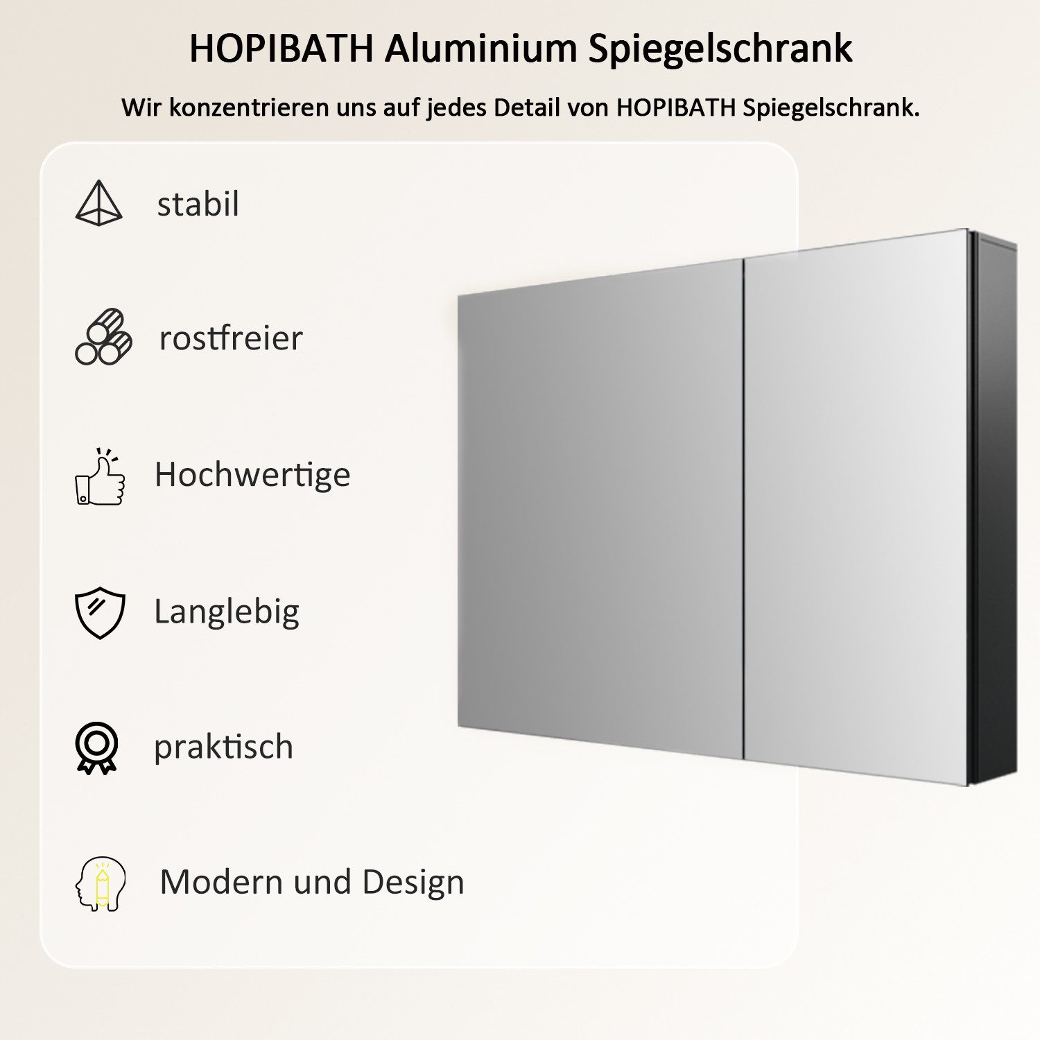 Hopibath Badspiegel mit Schrank Badezimmer Schrank mit Spiegel Spiegelschrank 2 türig (Badschrank Wandschrank, 80x13,5x60cm), Doppelseitiger Spiegel, Verstellbare Glasböden, Softclose-Scharnieren