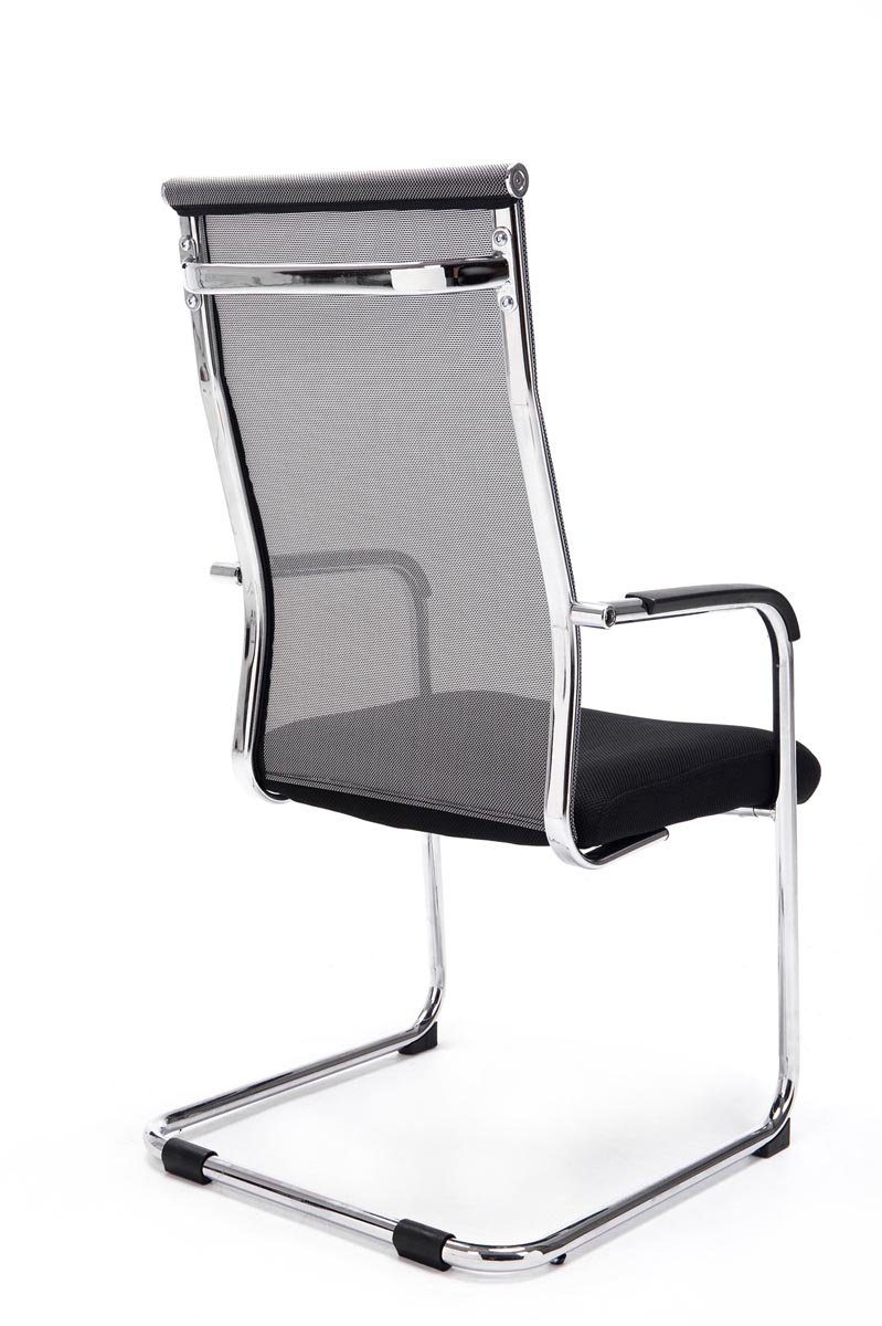 TPFLiving Besucherstuhl Brent mit hochwertig - grau Netzbezug Gestell: Metall Konferenzstuhl Sitzfläche chrom Esszimmerstuhl gepolsterter - - (Küchenstuhl Wohnzimmerstuhl), Sitzfläche: 