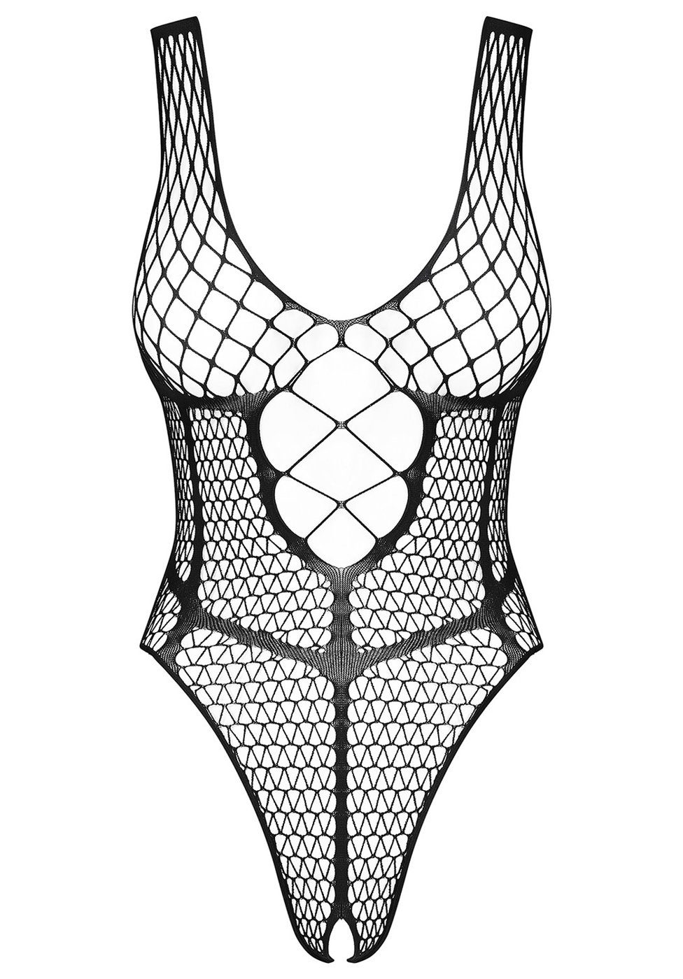 Obsessive Body Ouvert Netz-Body mit offenem Schritt - schwarz (1-tlg) aus elastischem Netz-Stoff