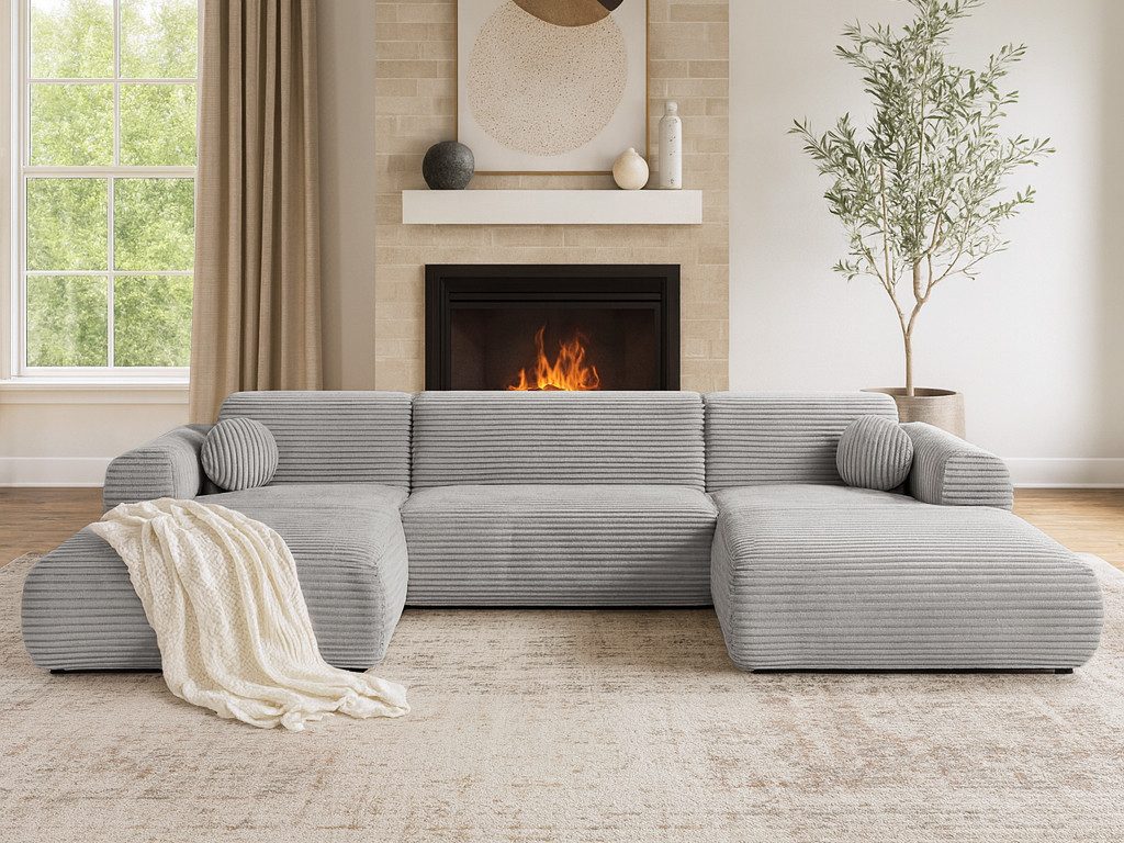 Beautysofa Ecksofa Puerto U-Form im modernen Stil, in 7 trendigen Farben zur Auswahl, Breite: 363 cm