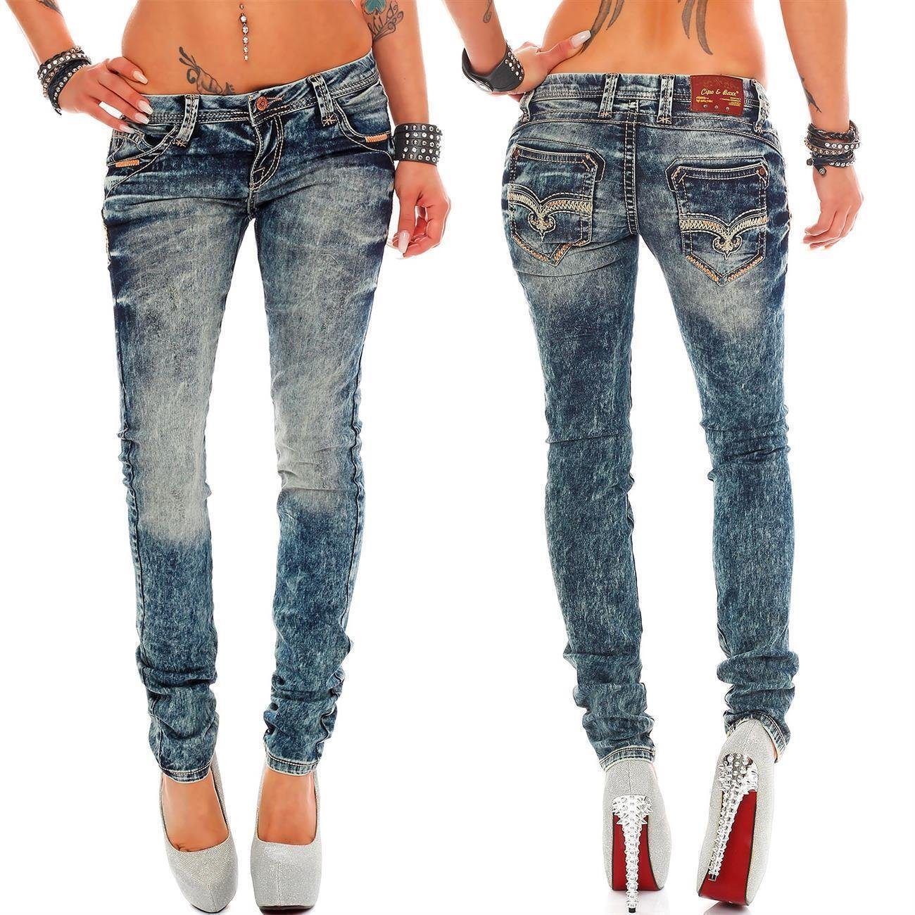 Cipo & Baxx Regular-fit-Jeans Damen Regular Fit Hose Stonewashed BA-WD222 (1-tlg) Coole Waschung Verzierte Gesäßtaschen – Bild 4 von 5