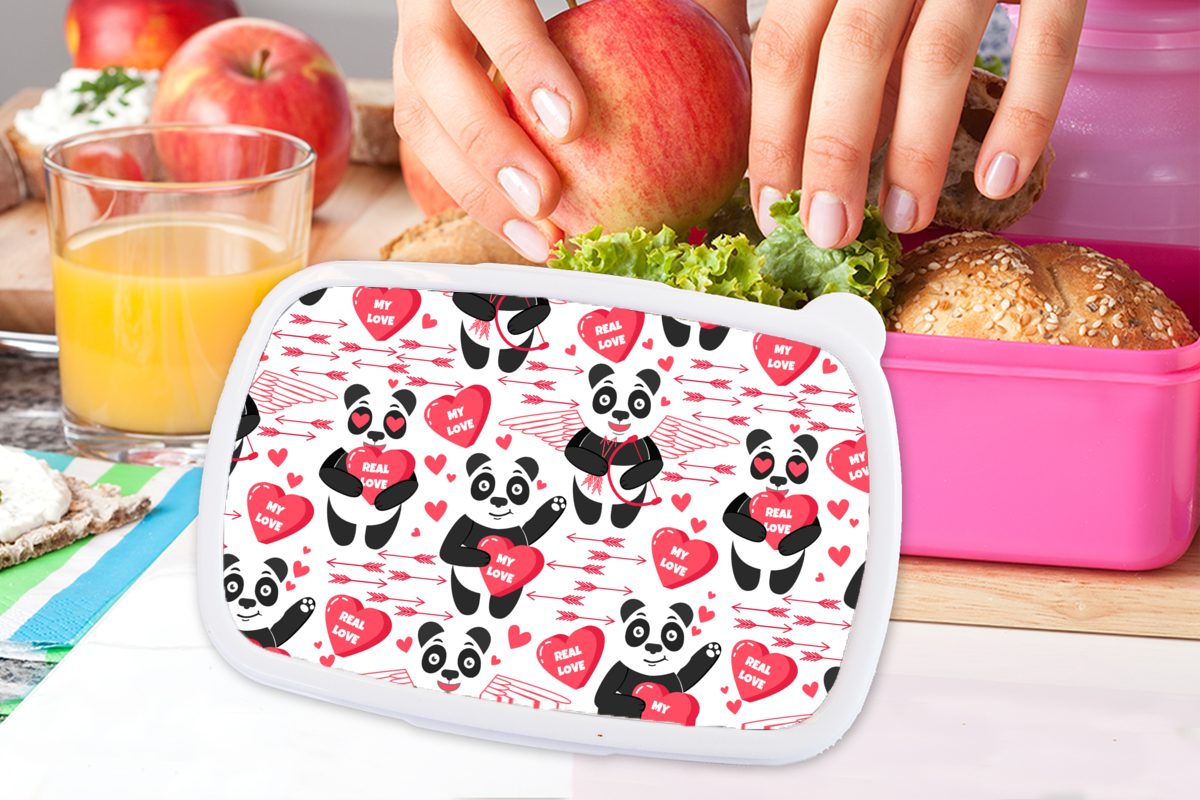 Brotdose (2-tlg), Mädchen, rosa - Lunchbox Kunststoff, Kunststoff für Brotbox MuchoWow Kinder, - Snackbox, Beziehung, Panda Liebe Erwachsene,