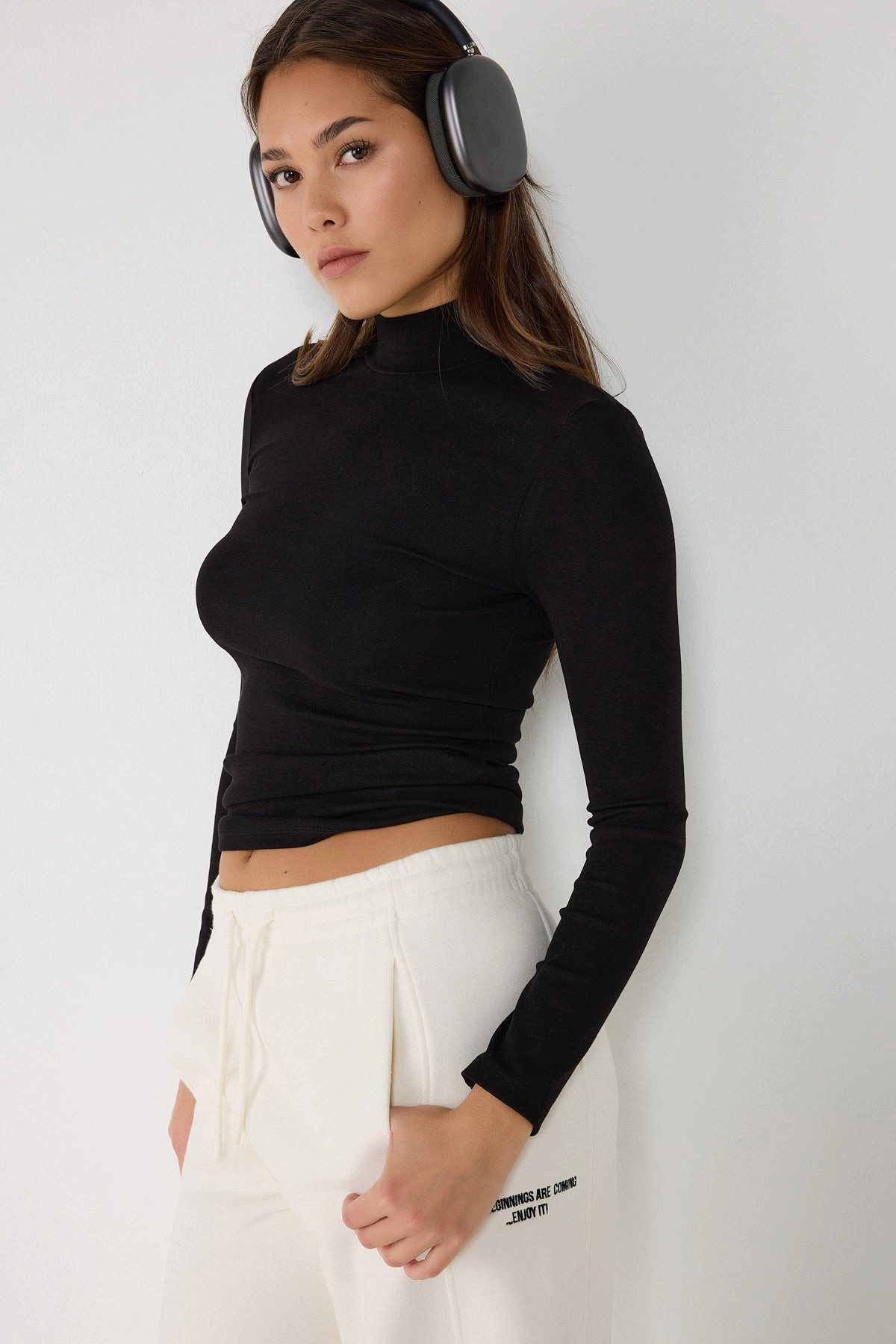 Blusentop Rollkragenbluse mit langen Ärmeln