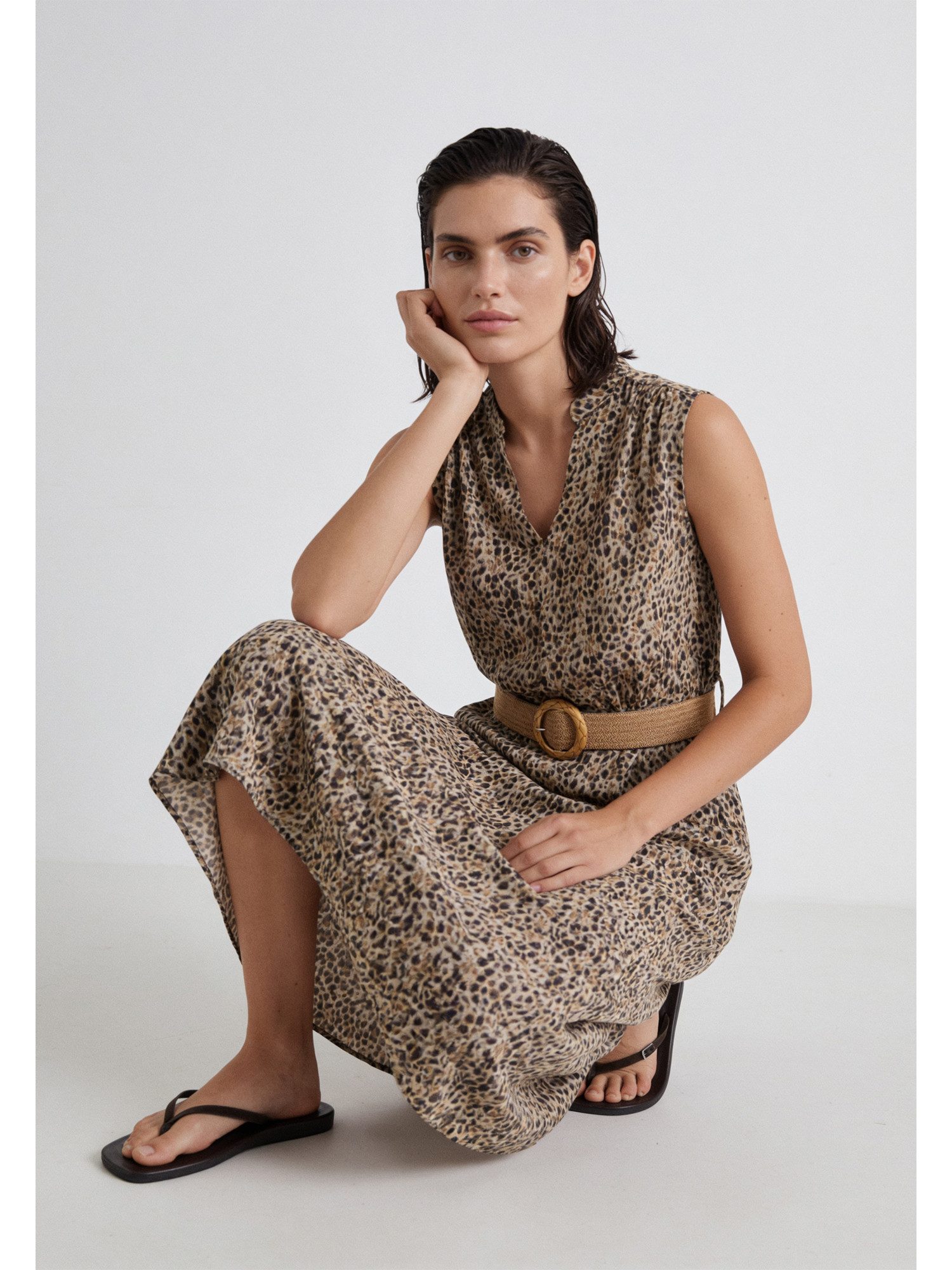 MORE&MORE Blusenkleid feminines, fließendes Leoprint-Kleid