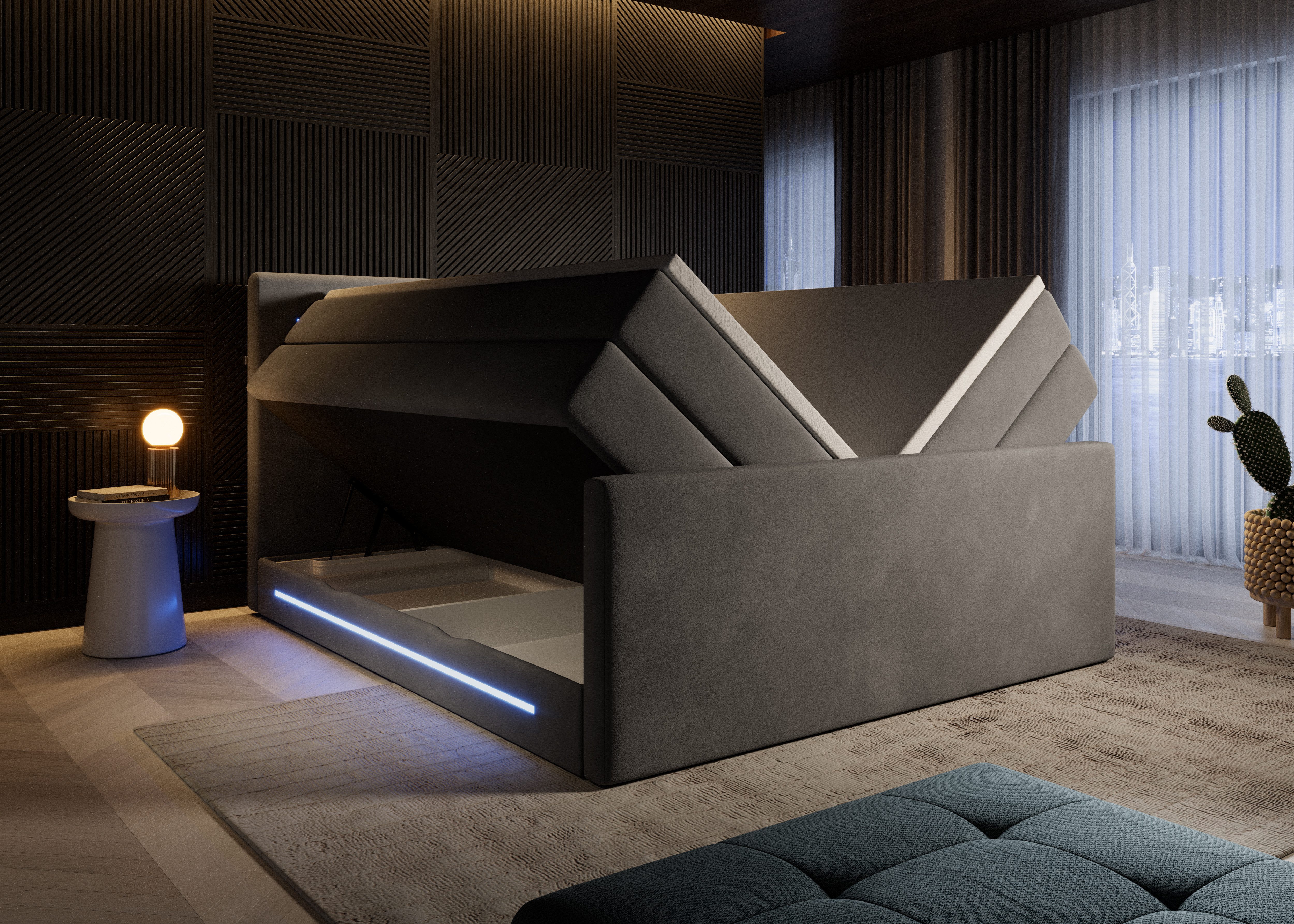 wonello Boxspringbett Monaco, mit LED Beleuchtung, Bettkasten, Matratzen un günstig online kaufen