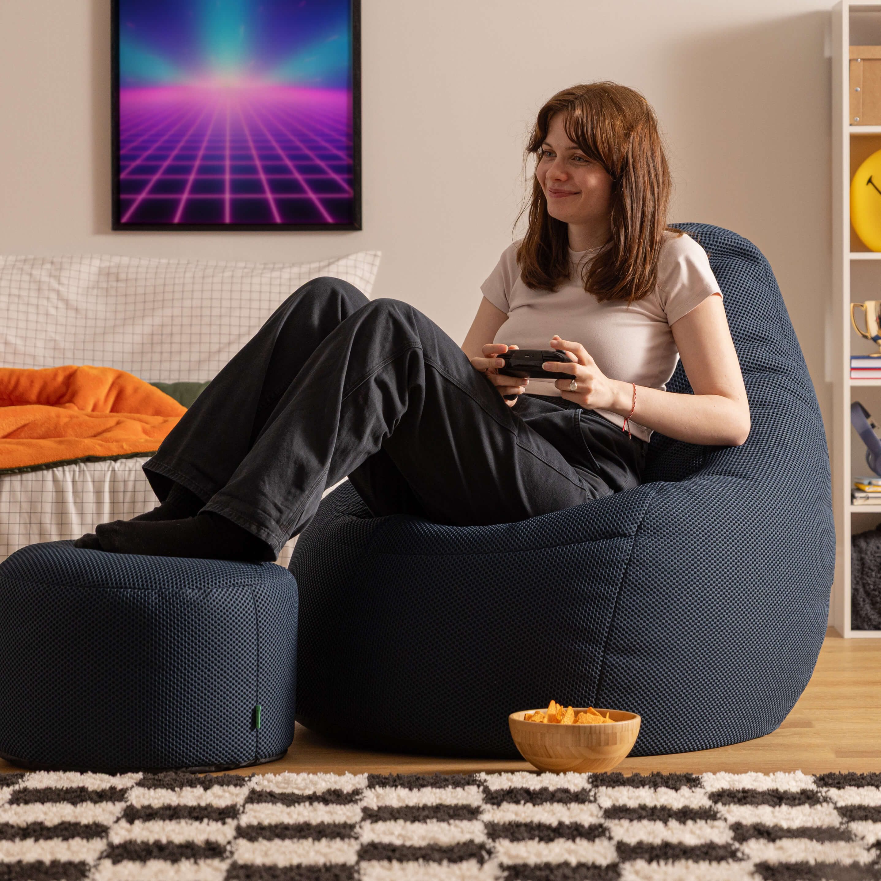 icon Sitzsack Liegesessel mit Hocker Gaming XXL aus Techmesh „Dalton“ (Spar-Set, 1 x Sitzsack, 1 x Fußhocker), Sitzsack XXL, Gaming Sitzsack, Made in Germany, für Erwachsene