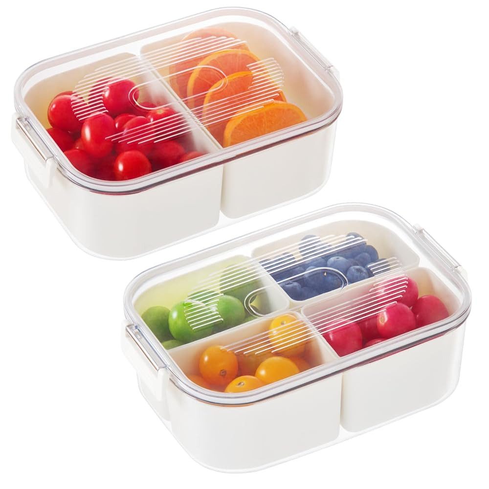 Elegear Vorratsdose Snackbox mit 4 Fächern, Snackschale Kinder, Snackteller mit Deckel, Polypropylen, (2-tlg), Wiederverwendbare Portable Snack Box Snackdose, Spülmaschinenfest