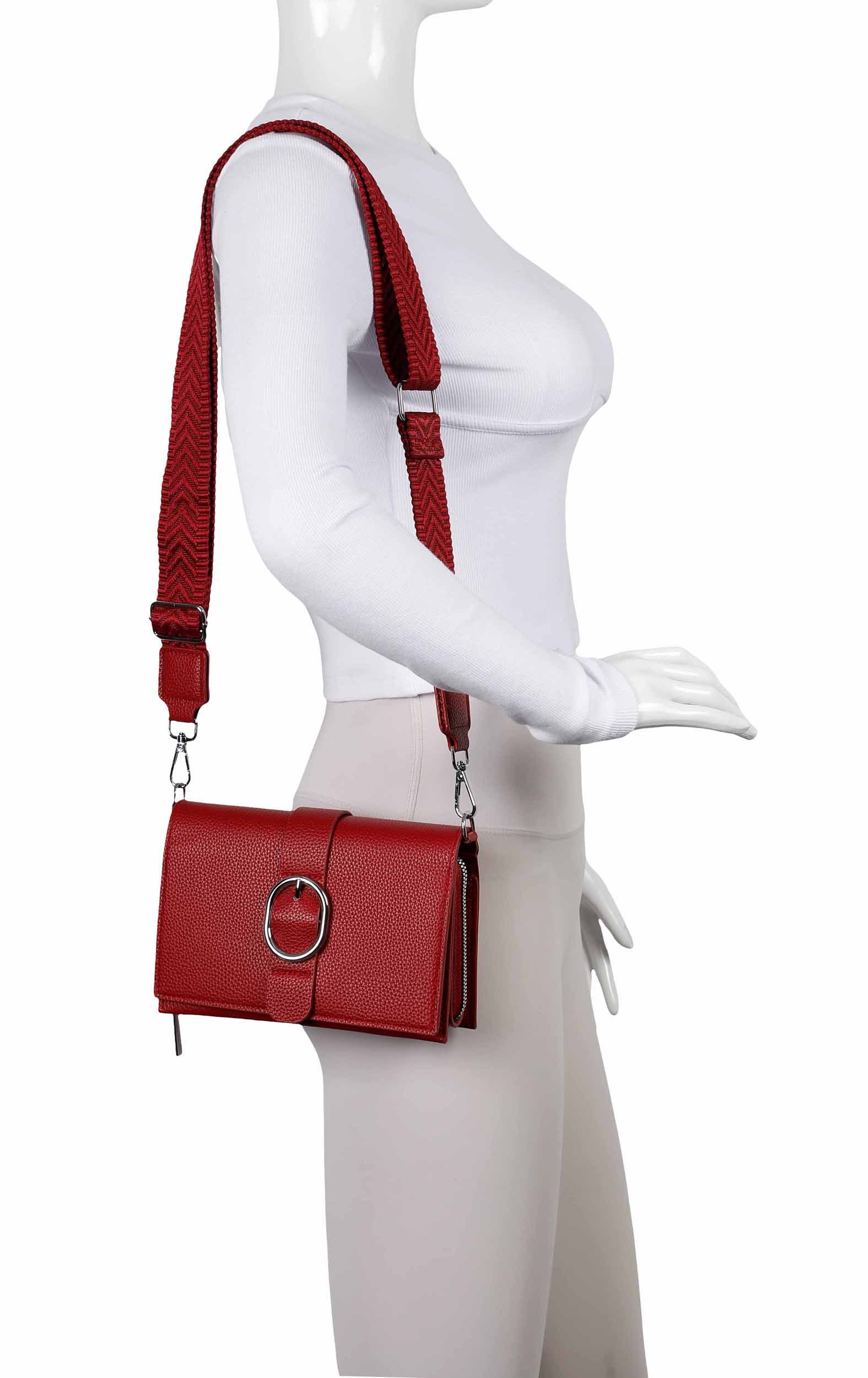 ITALYSHOP24 Schultertasche Damen CROSS OVER BODY Brusttasche Umhängetasche Clutch mit Geldbörse (kleine Gürtel-Tasche, 3 getrennte Fächer, breites Gurt, Kartenetui), Bodybag Geldtasche Muster Taschengurt, Handyfach, Leder Optik, leicht