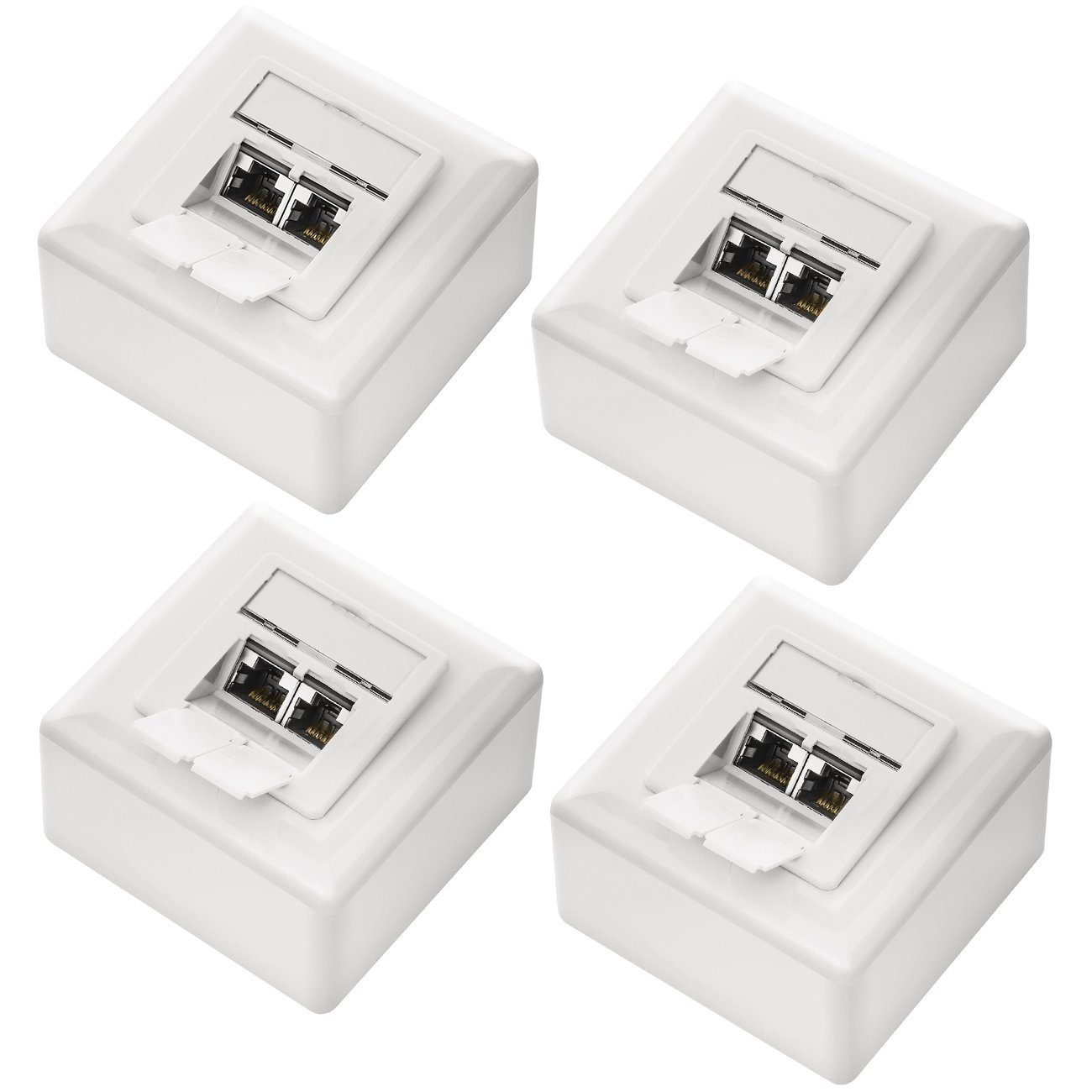deleyCON deleyCON 4x CAT6 Netzwerkdose 2x RJ45 Port Geschirmt Aufputz Netzwerk-Adapter