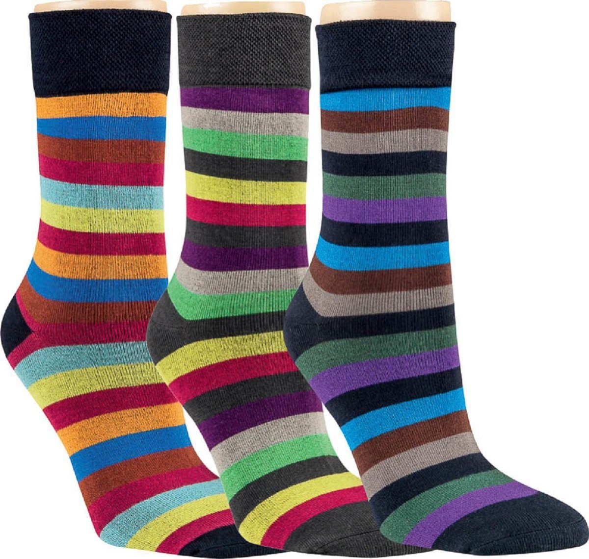 RS Harmony Komfortsocken Bambus Socken farbige Streifen (3-Paar, 3 Paar)  3-er Pack