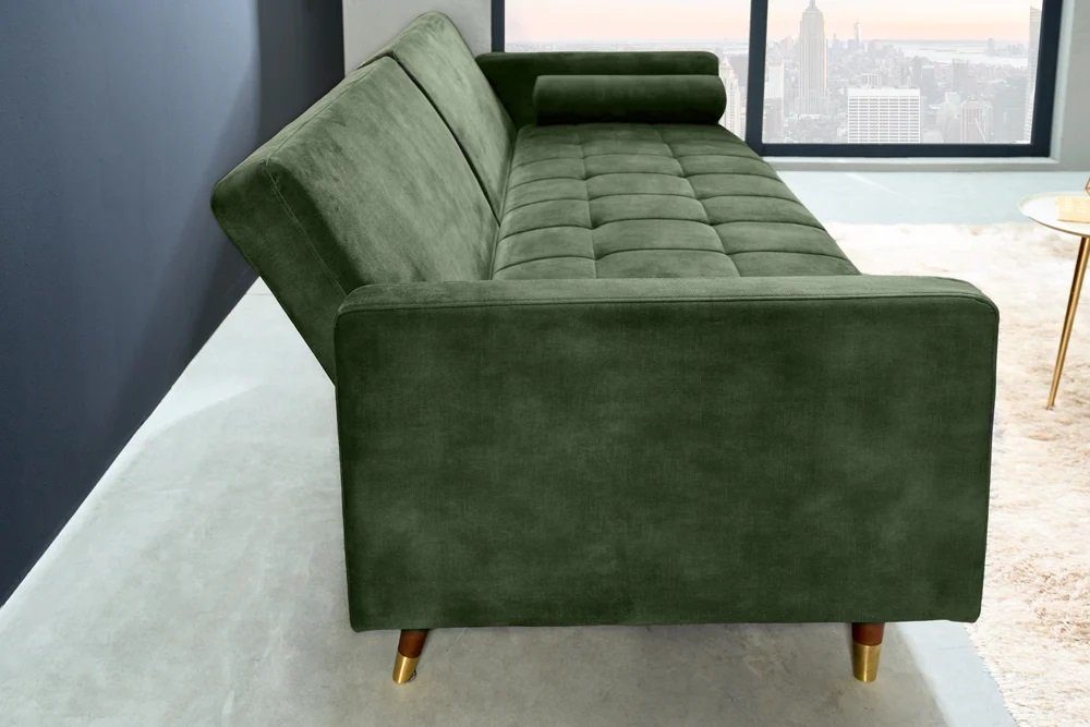 Schlafsofa LebensWohnArt Mikrovelours grün 3-Sitzer DIVANO Sofa Elegantes 196cm