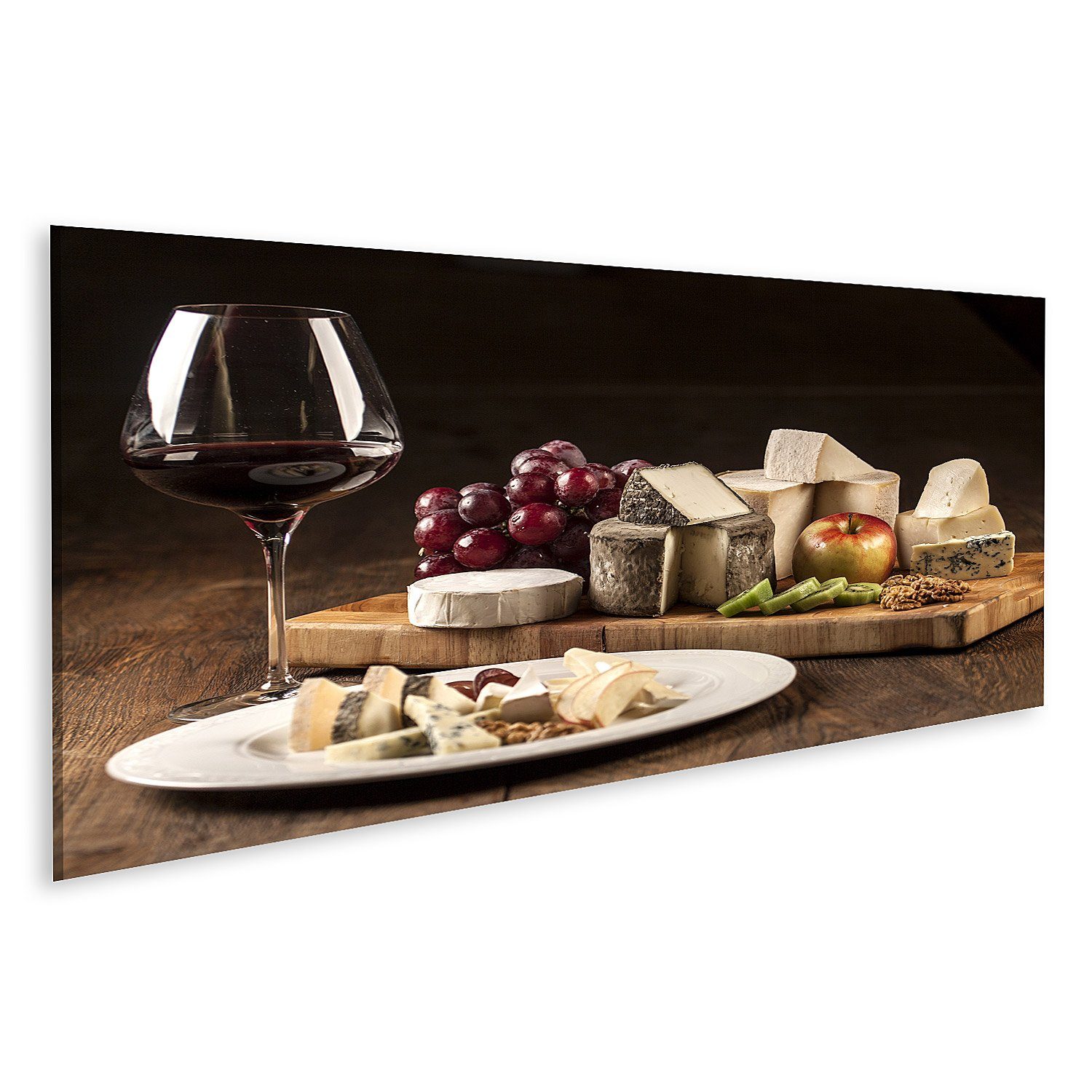 Leinwandbild Bild auf Leinwand Wein Käseteller Spezialitäten Wandbild Poster Kunstd