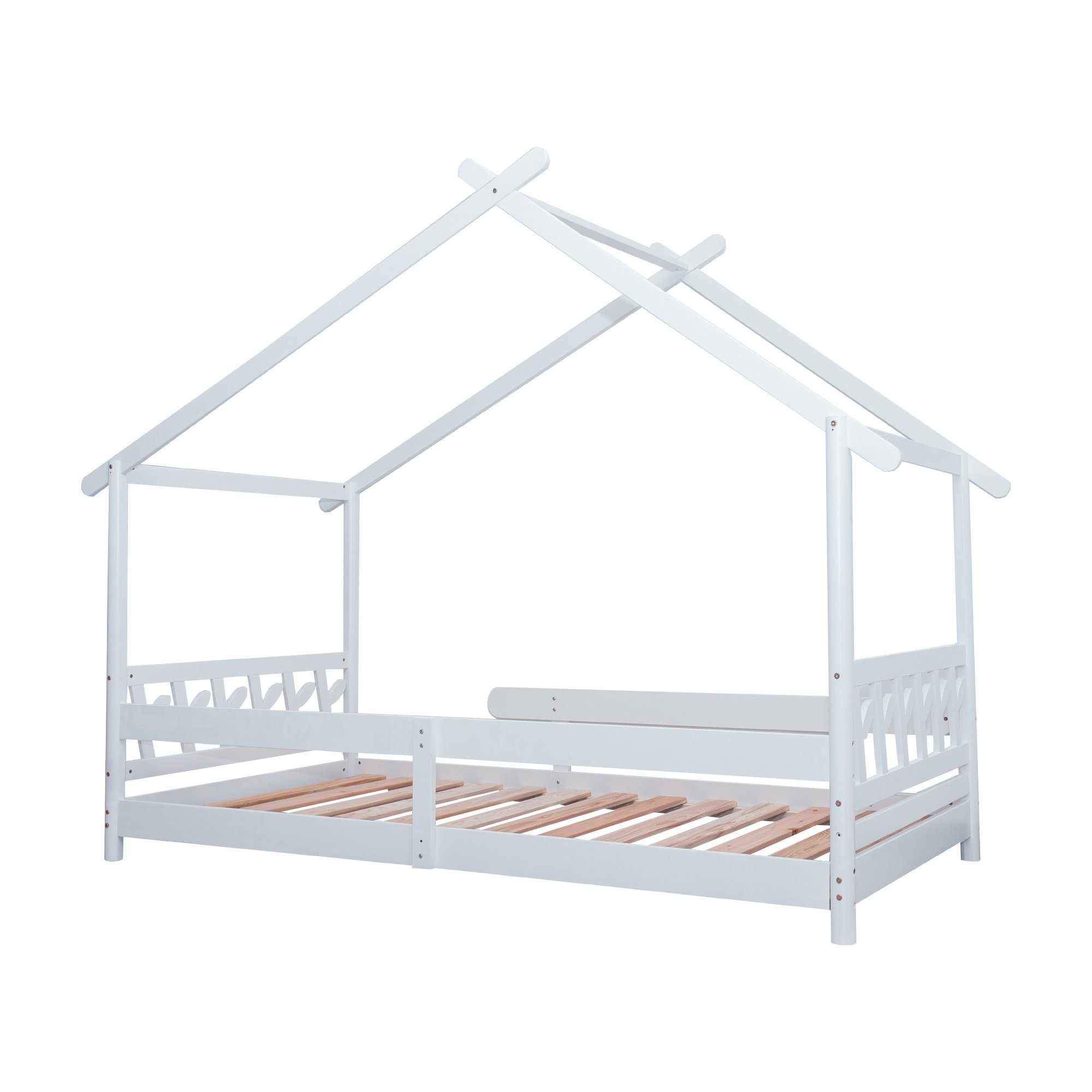 Ulife Kinderbett mit Gitter und Weiß × cm Lattenrost, | Rausfallschutz, 190 Weiß Weiß 90 