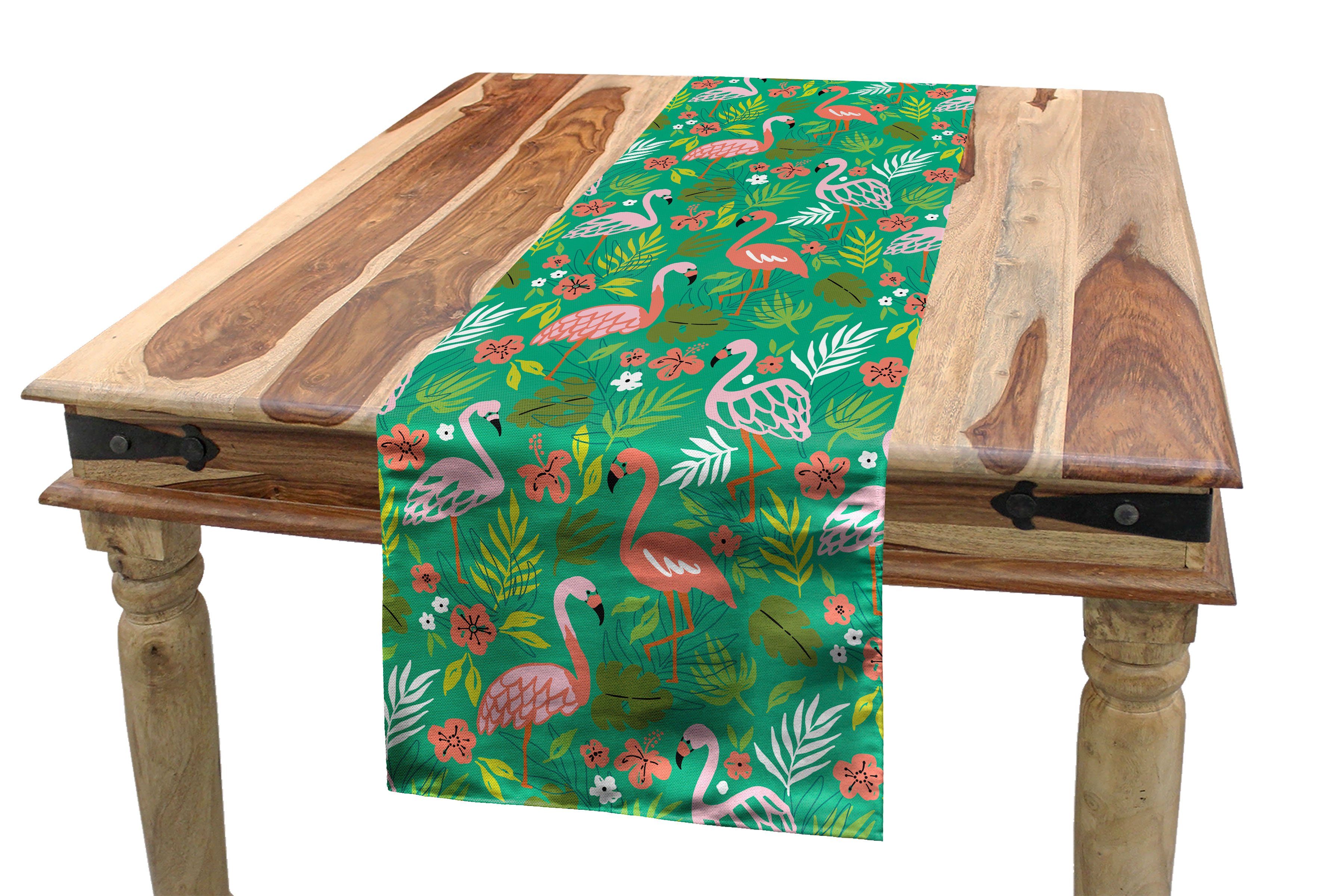 Abakuhaus Tischläufer Esszimmer Küche Rechteckiger Dekorativer Tischläufer, Tropisch Karibik Botanik Flamingos