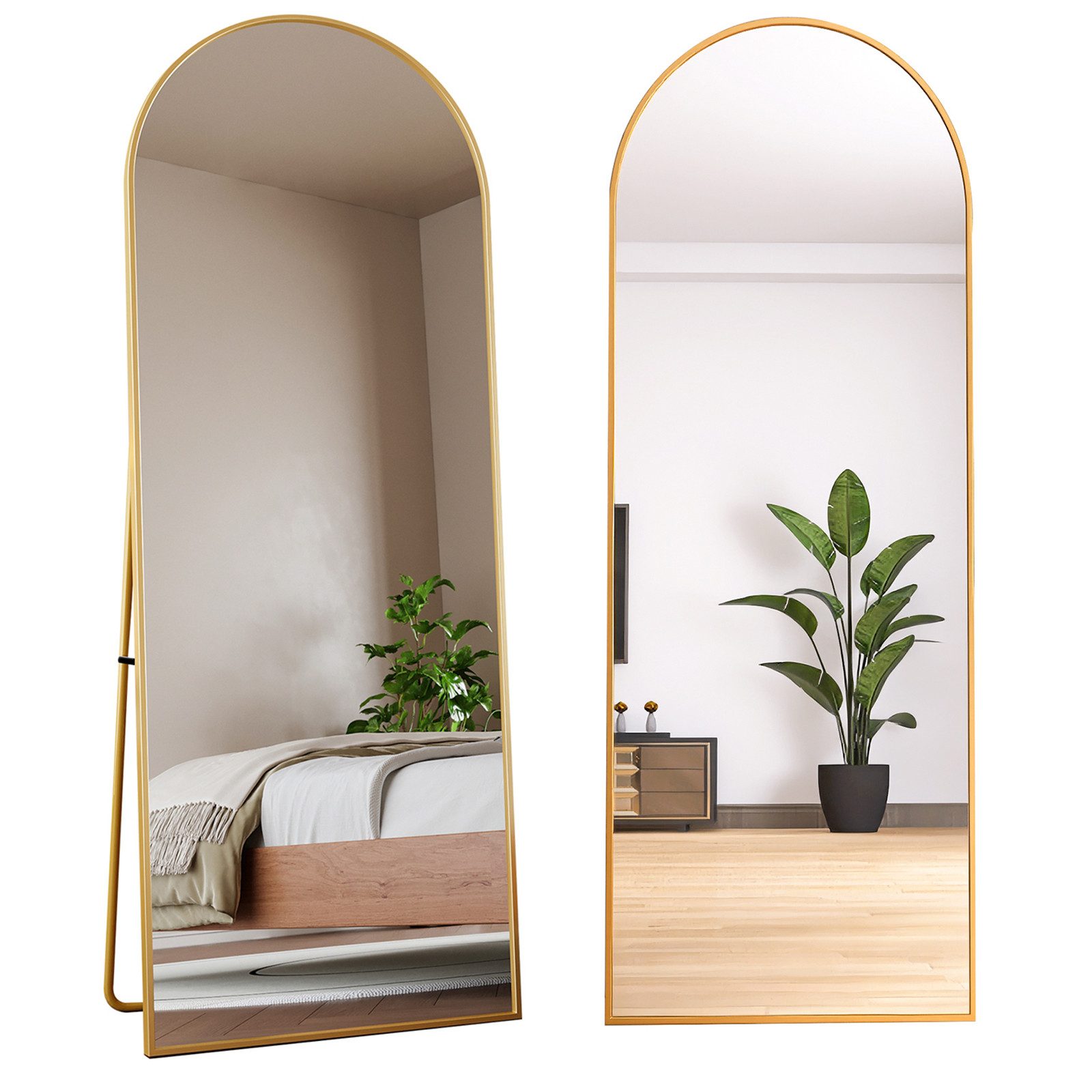 FUROKOY Ganzkörperspiegel Standspiegel mit Ständer, Metallrahmen (Garderobenspiegel, 1-St), Oval Wandspiegel,162x53cm für Wohnzimmer, Schlafzimmer,Rund, Gold