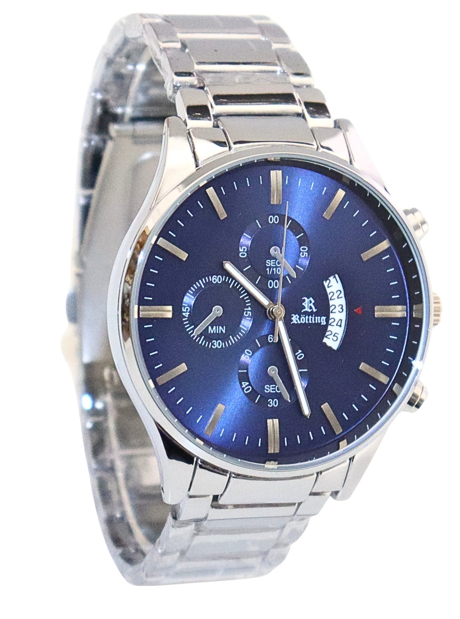 Rötting Design Quarzuhr Herrenuhr blaues Ziffernblatt Datumsanzeige in Chro günstig online kaufen