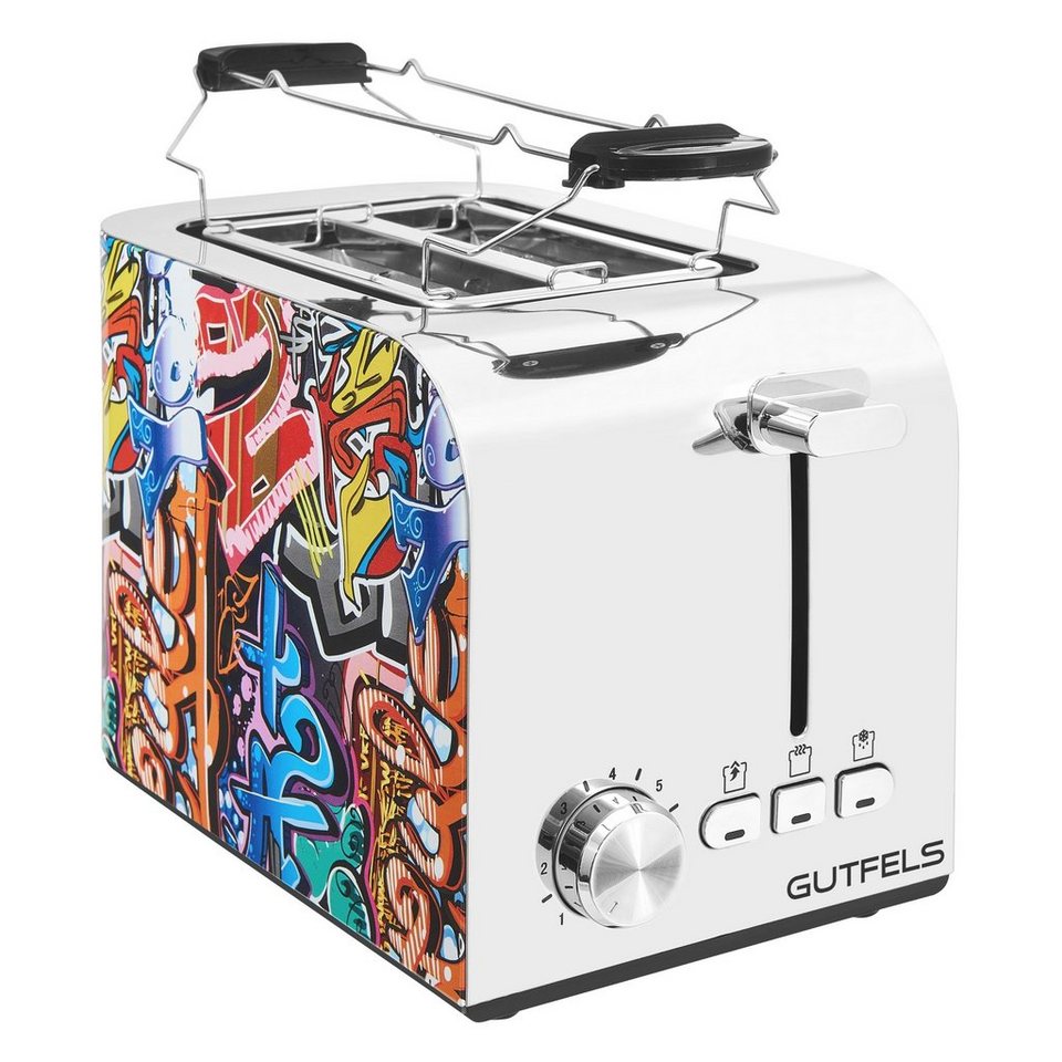 Gutfels Toaster TOAST 3010 G, 2 kurze Schlitze, für 2 Scheiben, 850 W,  Graffiti-Style Toaster, 7 Stufen, Zentrierfunktion