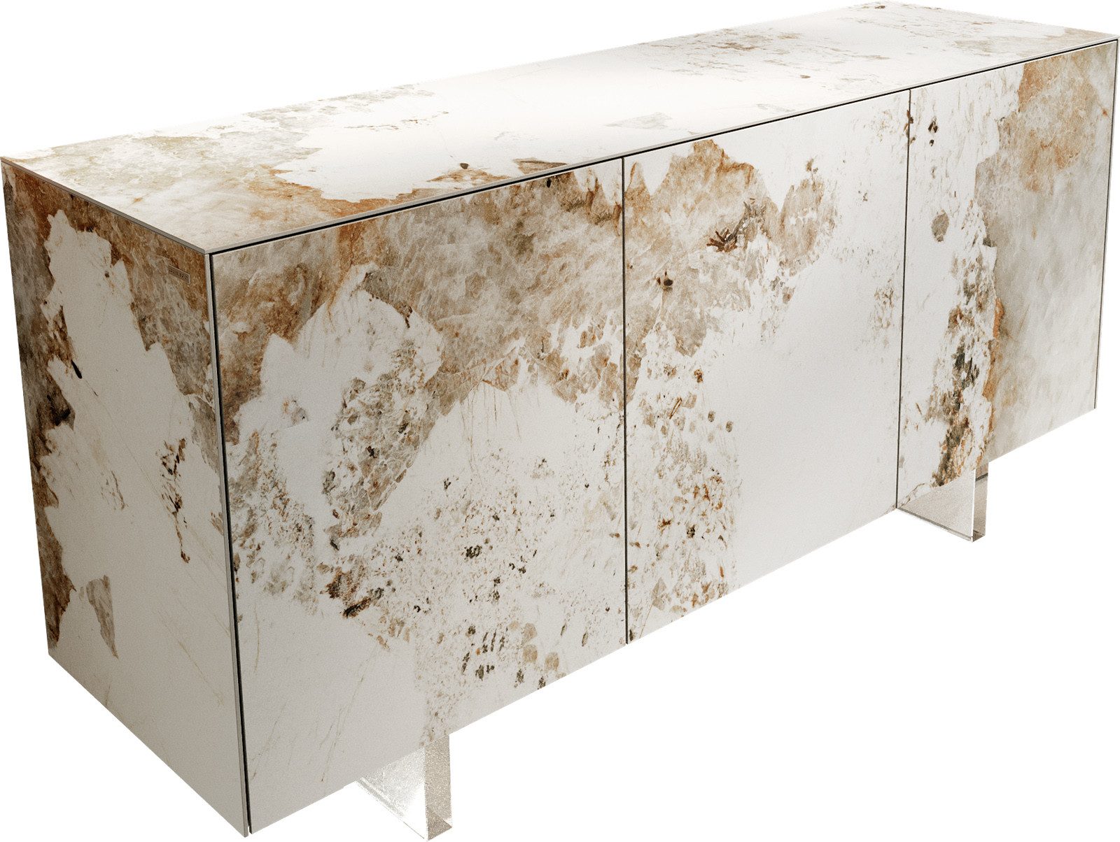 DELIFE Sideboard Cuor, Keramik Minas Melange Weiß-Beige 150 cm 3 Türen Fuß Schwebeoptik Acryl