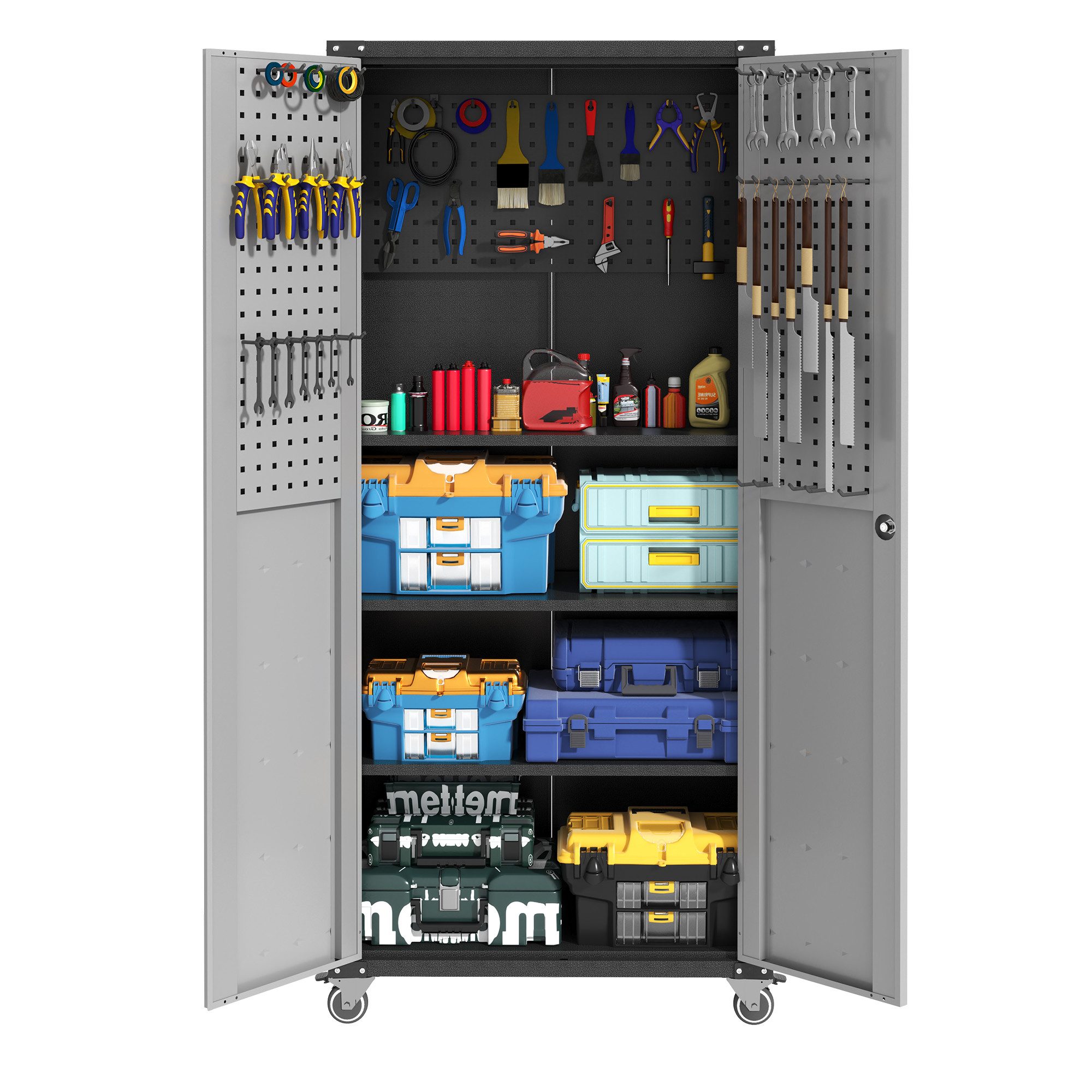 bizoemade Werkzeugschrank H180cm Heavy-Duty Metall-Garagen-Schrank mit Roll günstig online kaufen