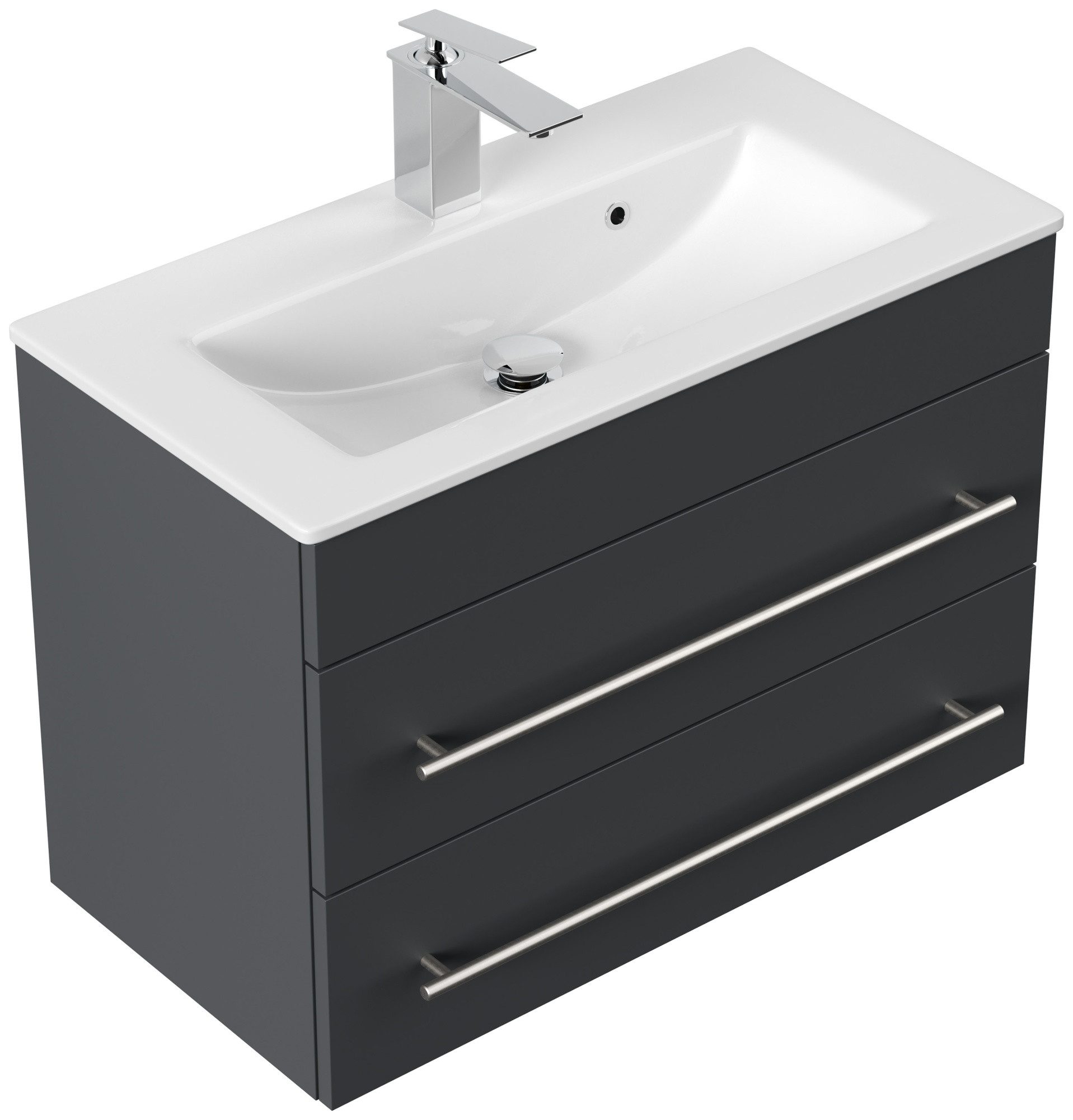 Magnolia Home Waschtisch Badmöbel Mars 700 SlimLine 70x36cm mit 2 SoftClose Schubladen grafit