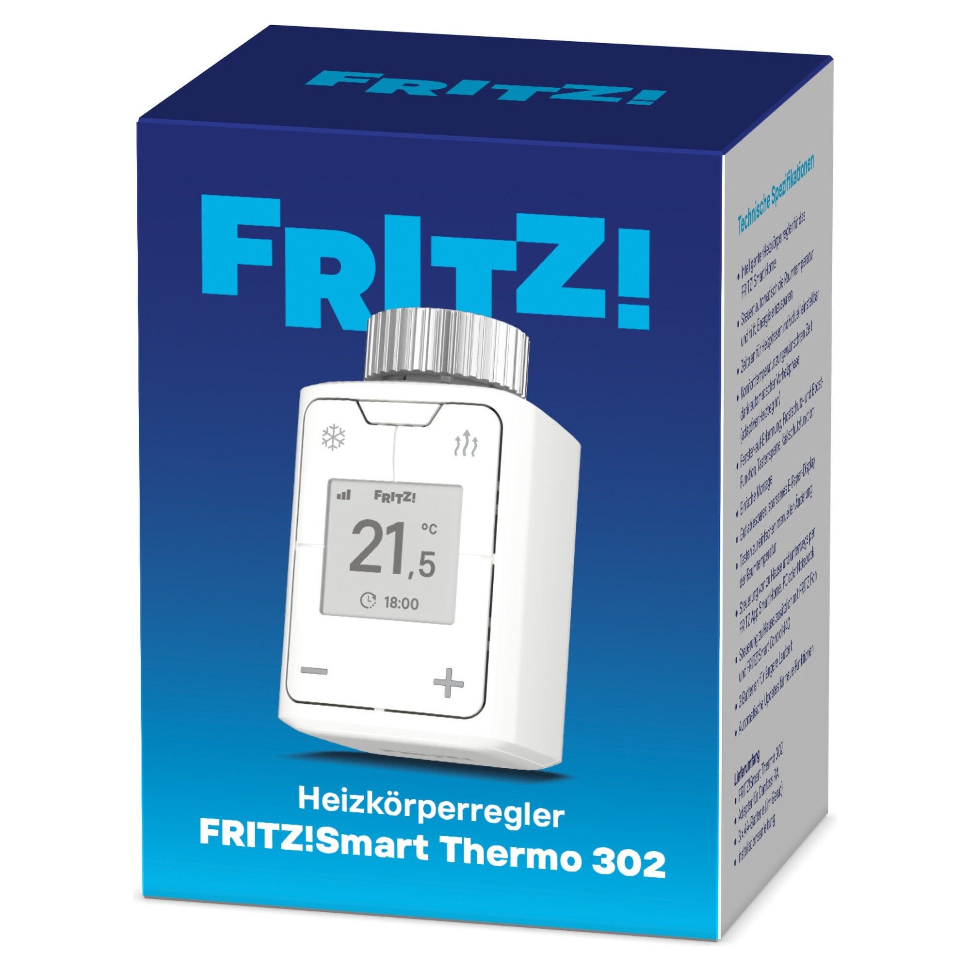 Fritz! Heizkörperthermostat FRITZ!Smart Thermo 302, (1 St) Smarter Heizkörperregler, E-Paper, Fenster-offen-Erkennung, Boost – Bild 5 von 5