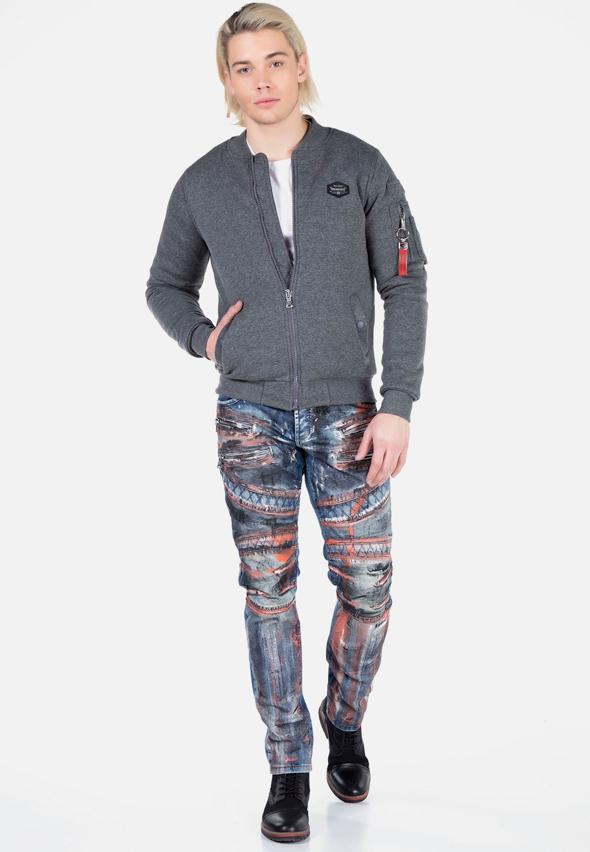 mit und & Revers Sweatjacke Cipo anthrazit Reißverschluss Baxx