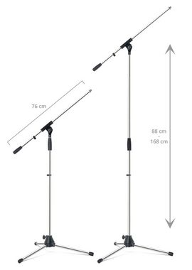 Pronomic Mikrofonständer Galgen in Länge und Neigung verstellbar - Robuste Klemmen und Schrauben - 2 Kabelklemmen und Reduziergewinde - Spar-Set mit passender Tasche - Chrom, dreibeinig mit Gummifüßen