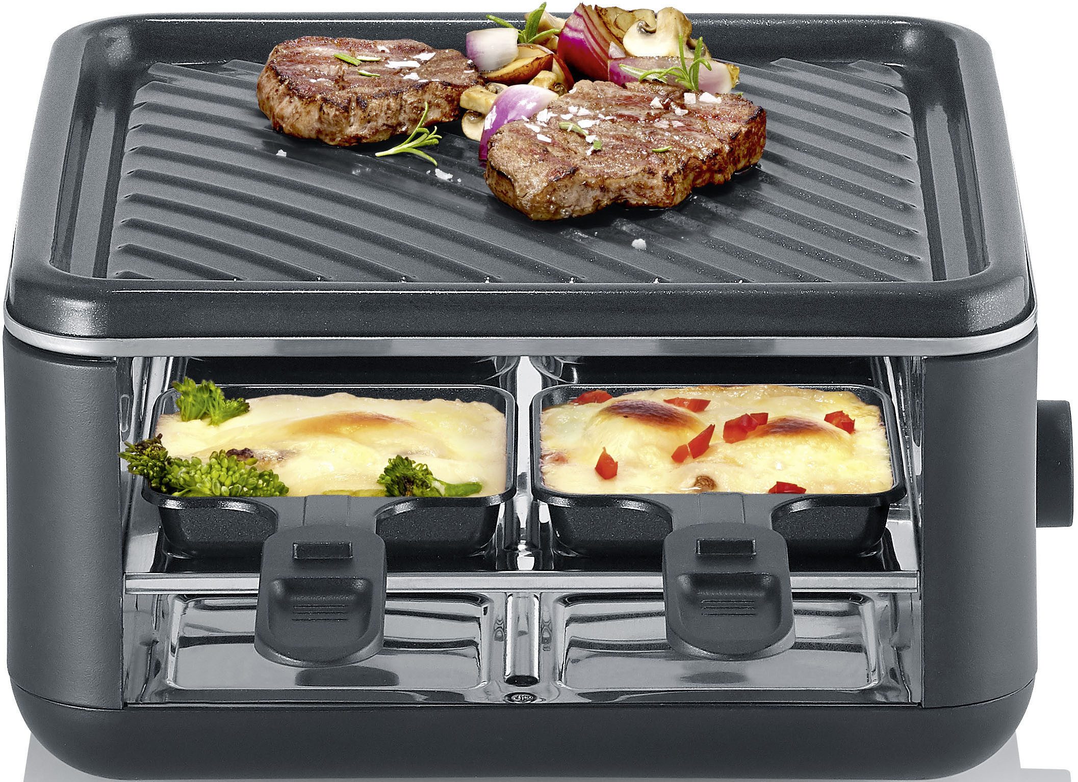 Severin Raclette Black Line Lite Mini RG 2360, 4 Raclettepfännchen, 600 W, Raclette-Grill