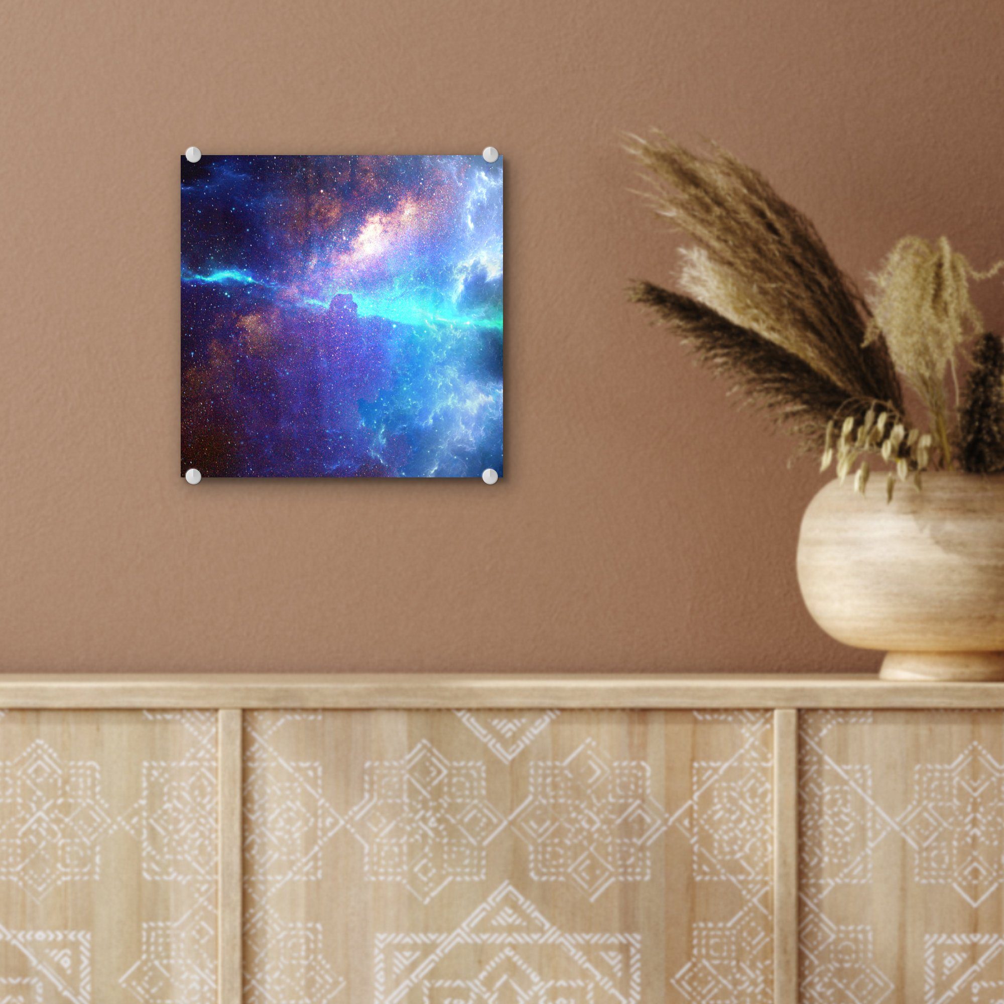 Wandbild auf MuchoWow - Acrylglasbild Weltraum Sterne Glas - - Foto Bilder auf St), Wanddekoration Blau, Glasbilder Glas - - (1