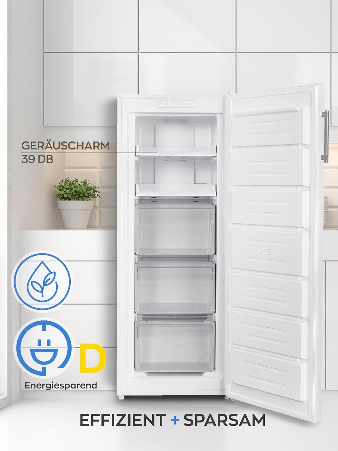 Heinrich´s Gefrierschrank HGS 3192 W, 143 cm hoch, 60 cm breit, 161L Gefrierschrank, No-Frost Schutz, LED-Display, Alarmfunktion