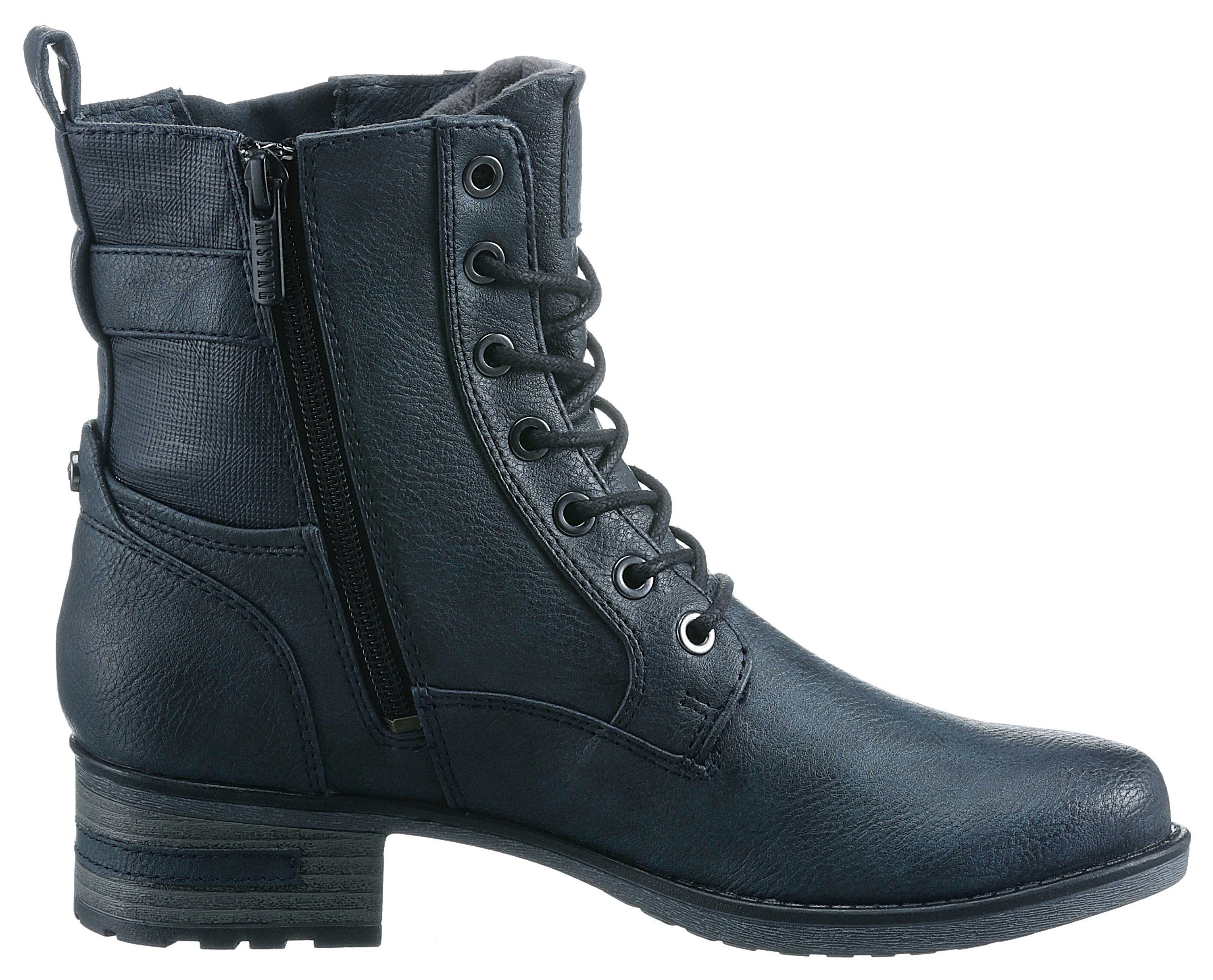 mit Shoes Mustang Zierriemchen am Schnürstiefelette navy Schaft