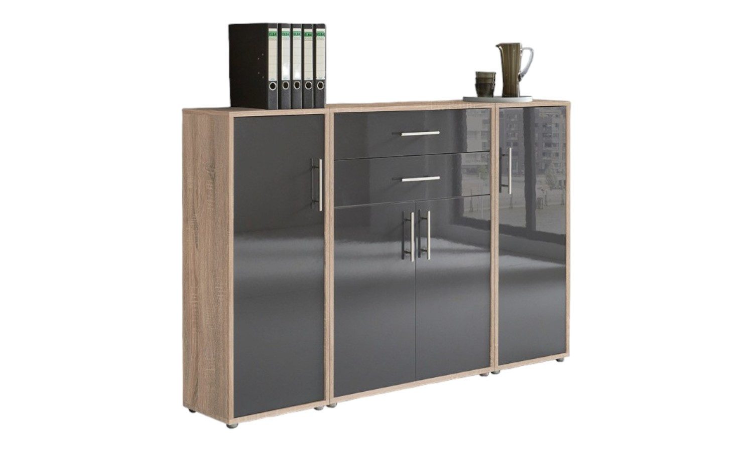 moebel-dich-auf Aktenschrank TABOR 16 (Aktenregale/Aktenschränke ideal für DIN A4 Ordner inkl. 2 Einlegeböden und 2 Schubkästen, Büroschrank abschließbar mit Griffen aus Edelstahl) Made in Germany