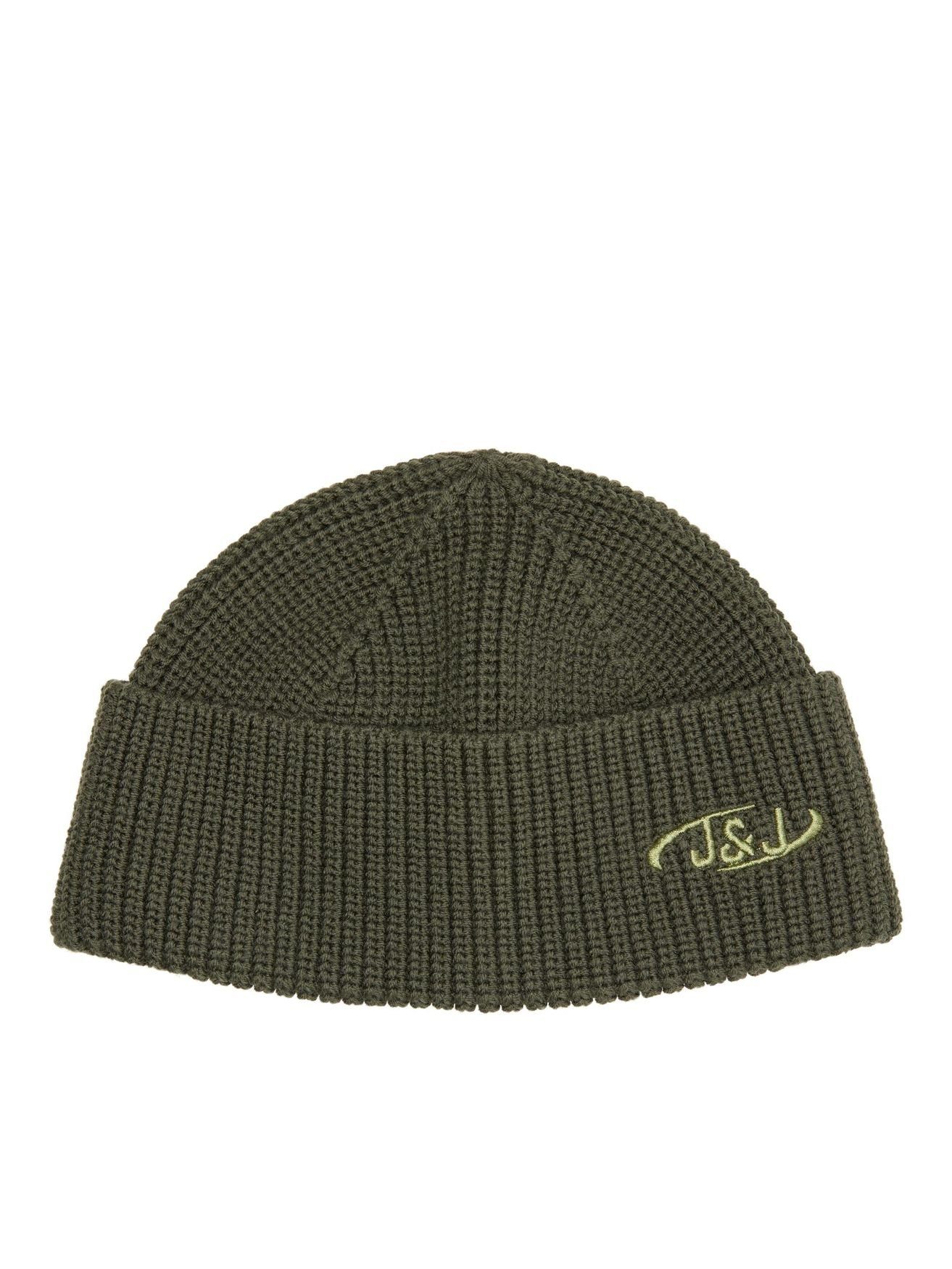 Jack & Jones Strickmütze Kurz Gerippte Mütze Winter Beanie Kopfbedeckung Recycelt JACAIR 4671 in Dunkelgrün | Strickmützen