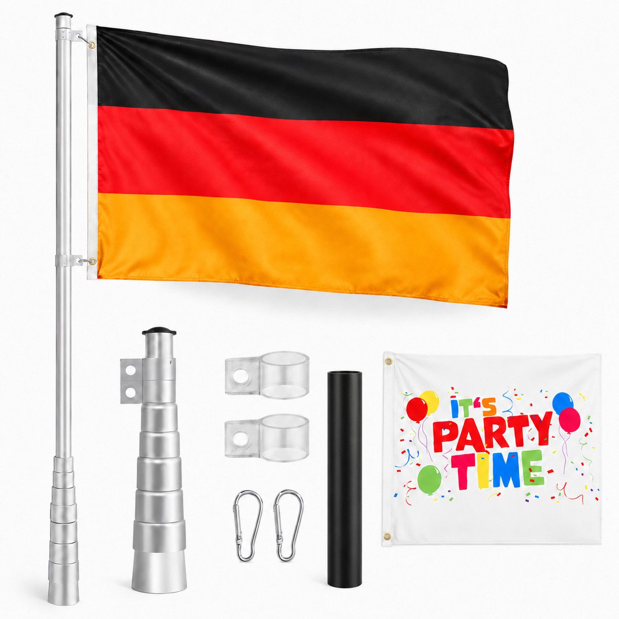 Onbest Fahne Fahnenmast Teleskop Flaggenmast (6-St), bis 6,2m, mit Partyfahne Karabiner und Bodenhülse
