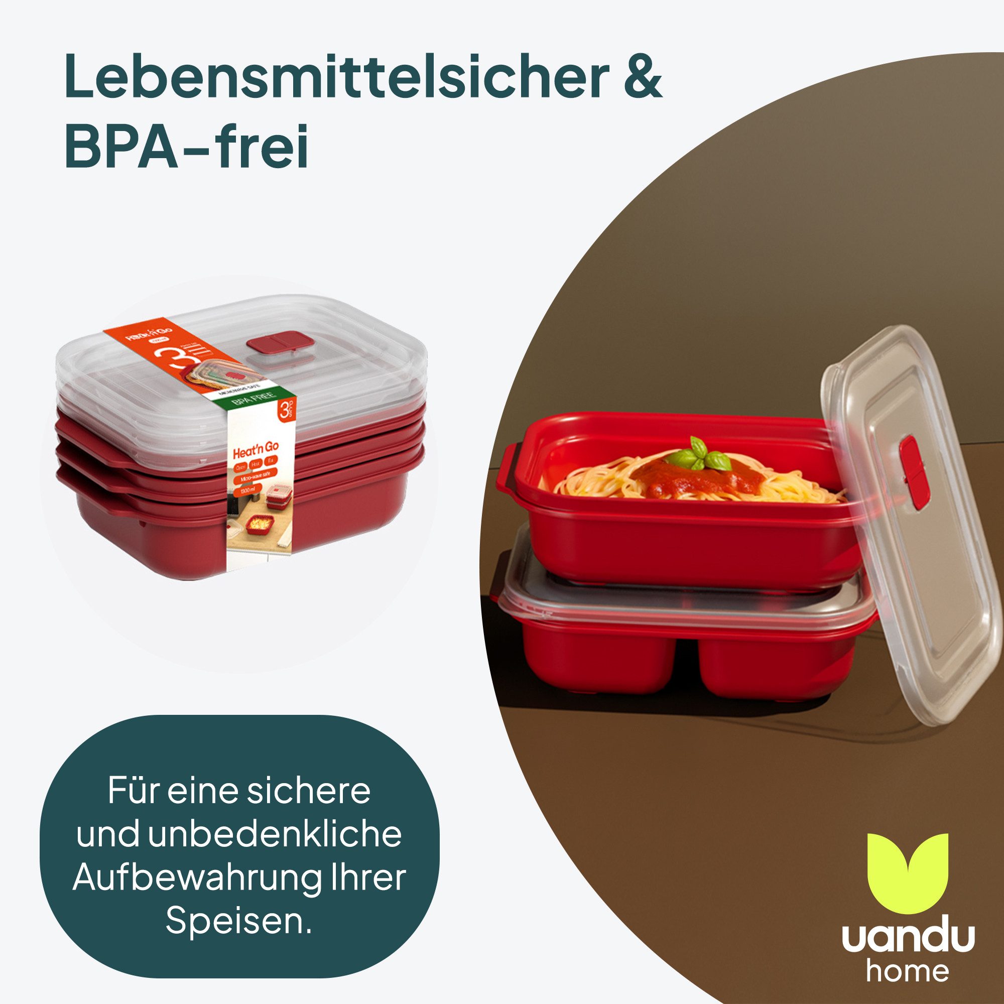uandu home Frischhaltedose Frischhaltedosen mit Deckel, Mikrowellen Geschirr, BPA Frei Plastikbox, (Set, 3er Set), Vorratsdosen Luftdicht Set, Meal Prep Boxen – Bild 3 von 5